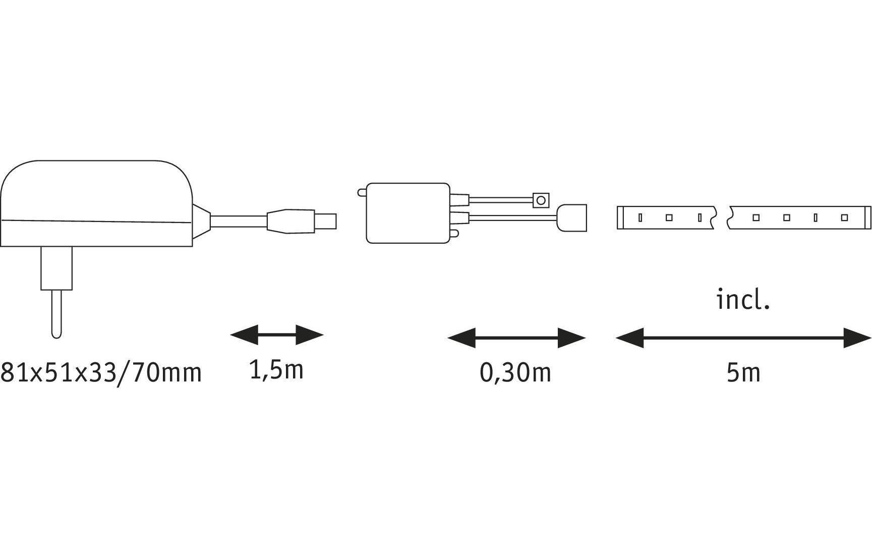 Paulmann LED-Strip – Set, 5 m, 505 lm, 20 W, RGB, dimmbar, Fernbedienung, inkl. Netzteil, weiss