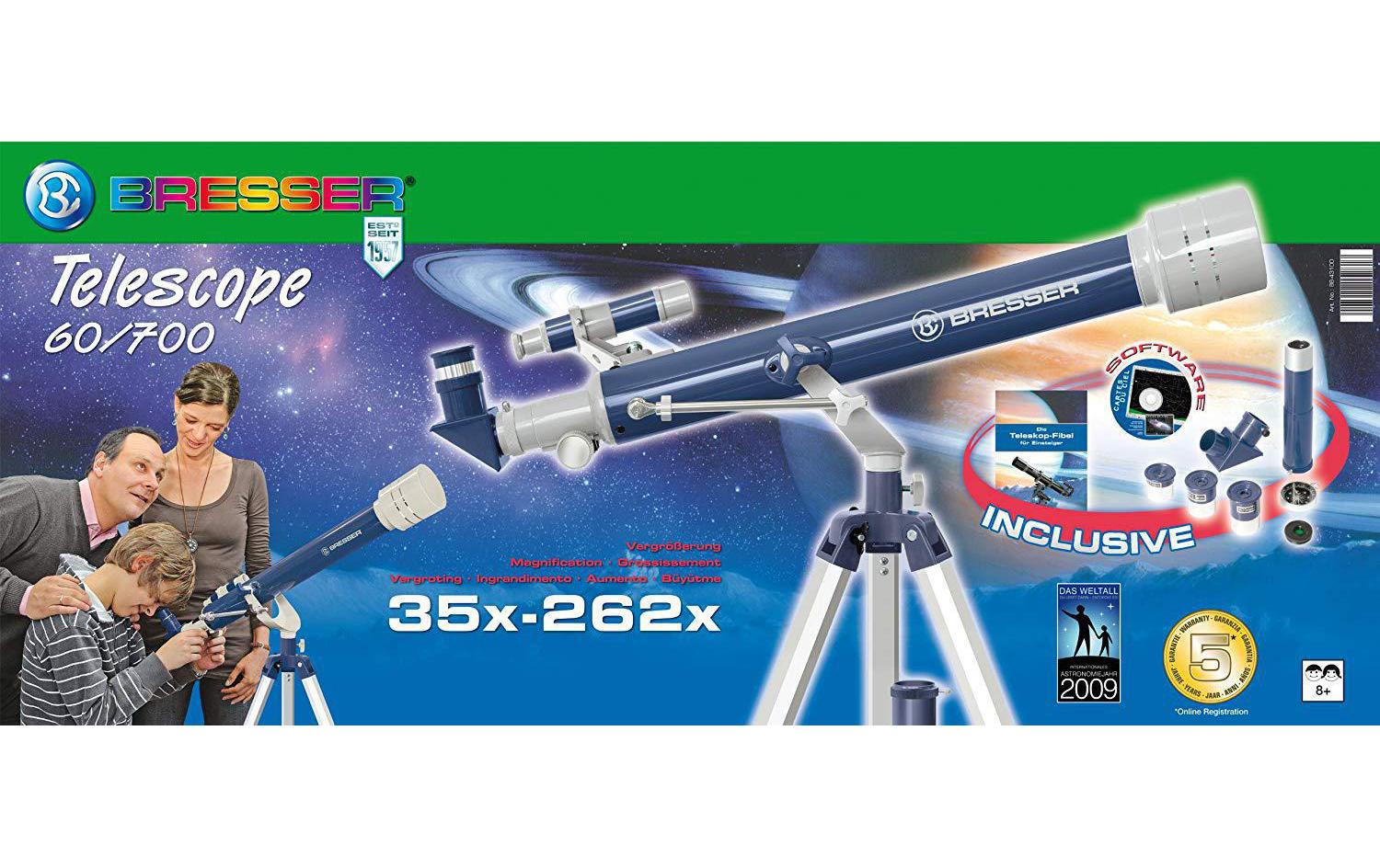 Bresser Optics Junior Linsenteleskop 60/700, 35×, 56×, 175×, azimutale Montierung, ab 6 Jahren