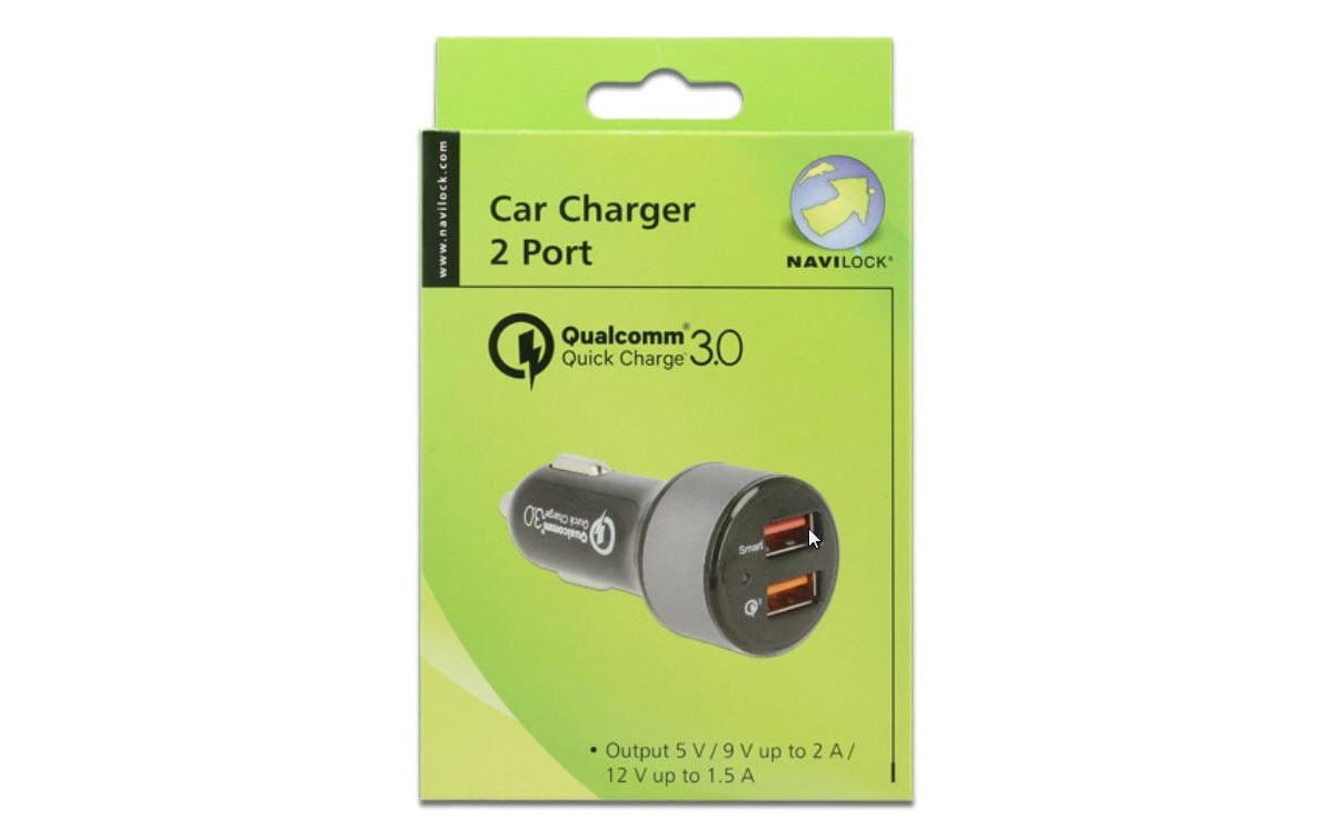 Navilock 62739 Auto-Ladegerät – USB-A×2, QC 3.0 – KFZ-Stecker (12–24 V) – für Smartphones, Tablets u. a.