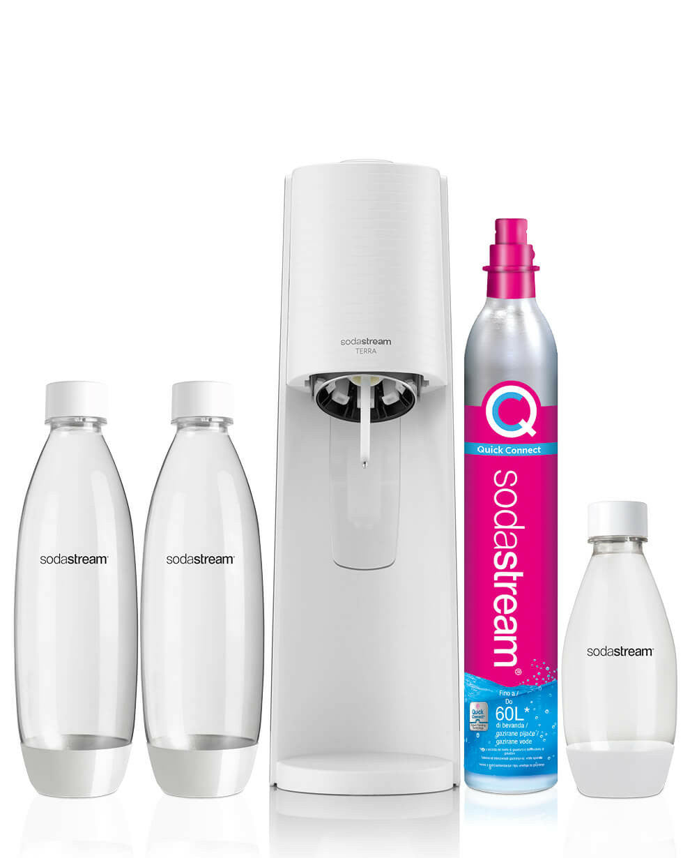 SodaStream Soda-Maker Terra – 1 l, Metall, Kunststoff, Weiss, inkl. Karbonisierflasche, 1 Patrone