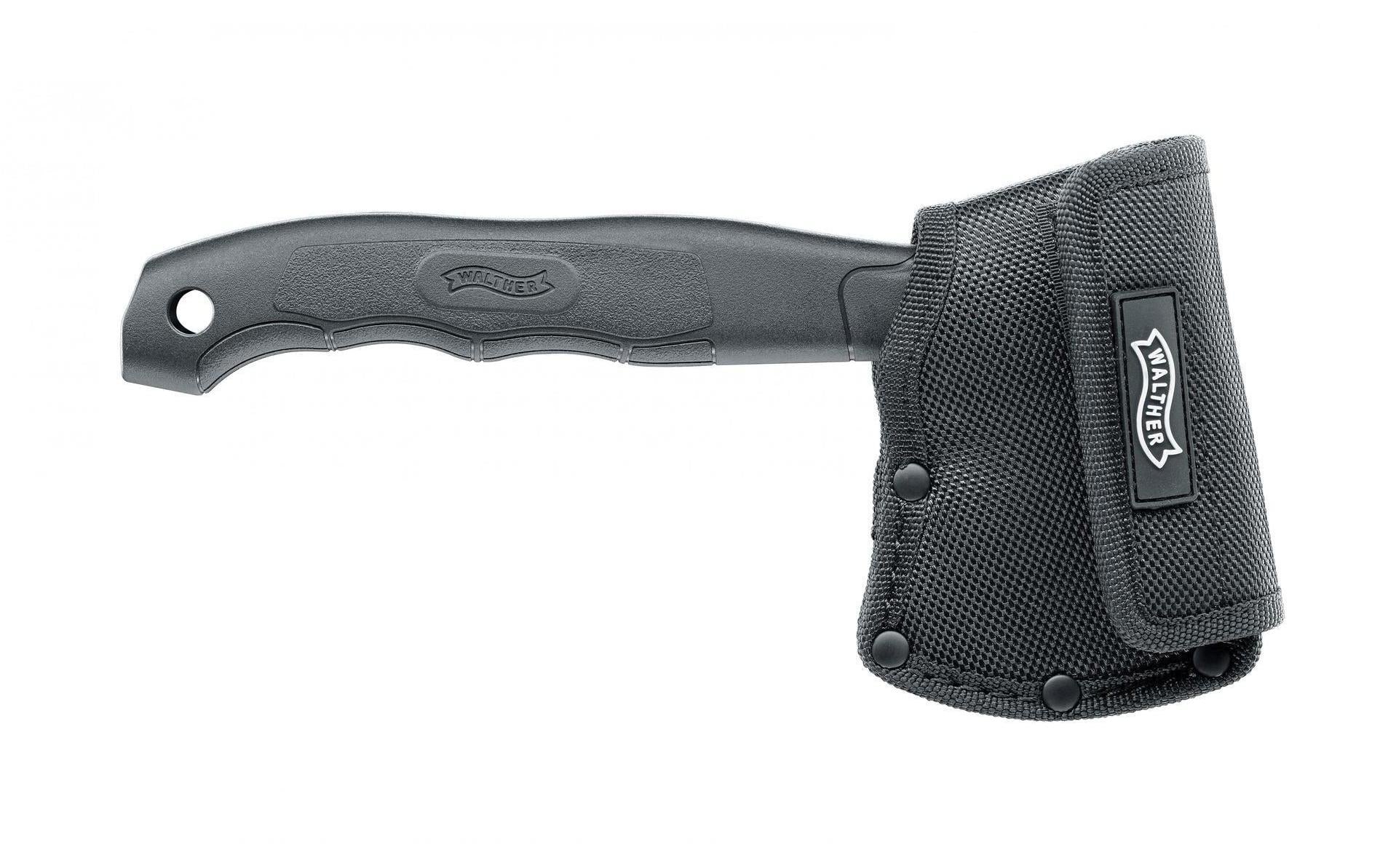 Walther Mini Axt – Axt 228 mm, Klingenlänge 70 mm, 440C Edelstahl, inkl. Scheide, Grau