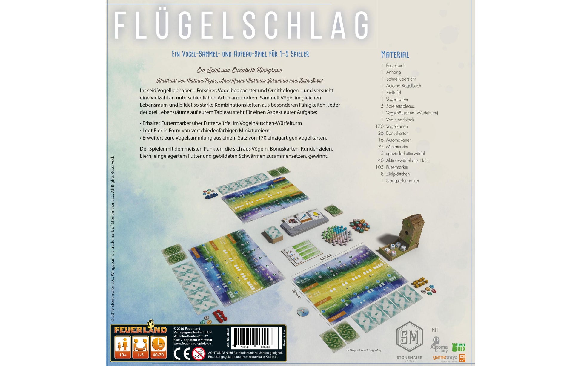 Feuerland Flügelschlag – Strategiespiel, 1–5 Spieler, ab 10 J., 75 min, DE