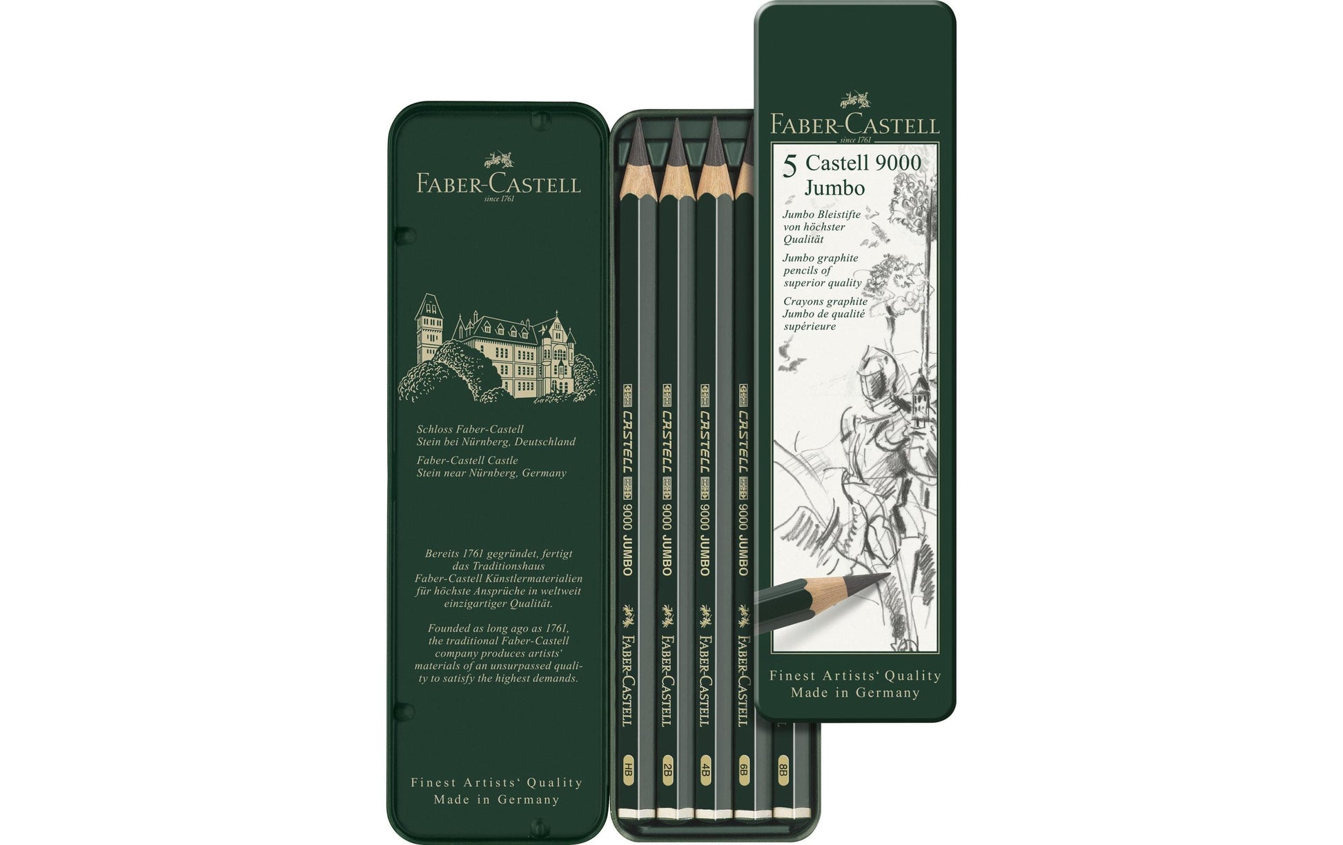 Faber-Castell Castell 9000 Bleistifte HB, Jumbo – 5er-Set