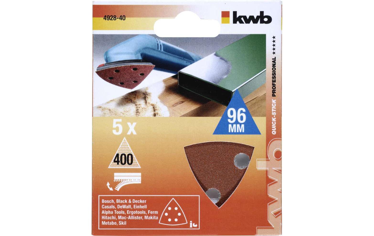 kwb Schleifaufsatz 96 mm P400 – 5 Stk – für Metall, Kunststoff, Holz u. a.