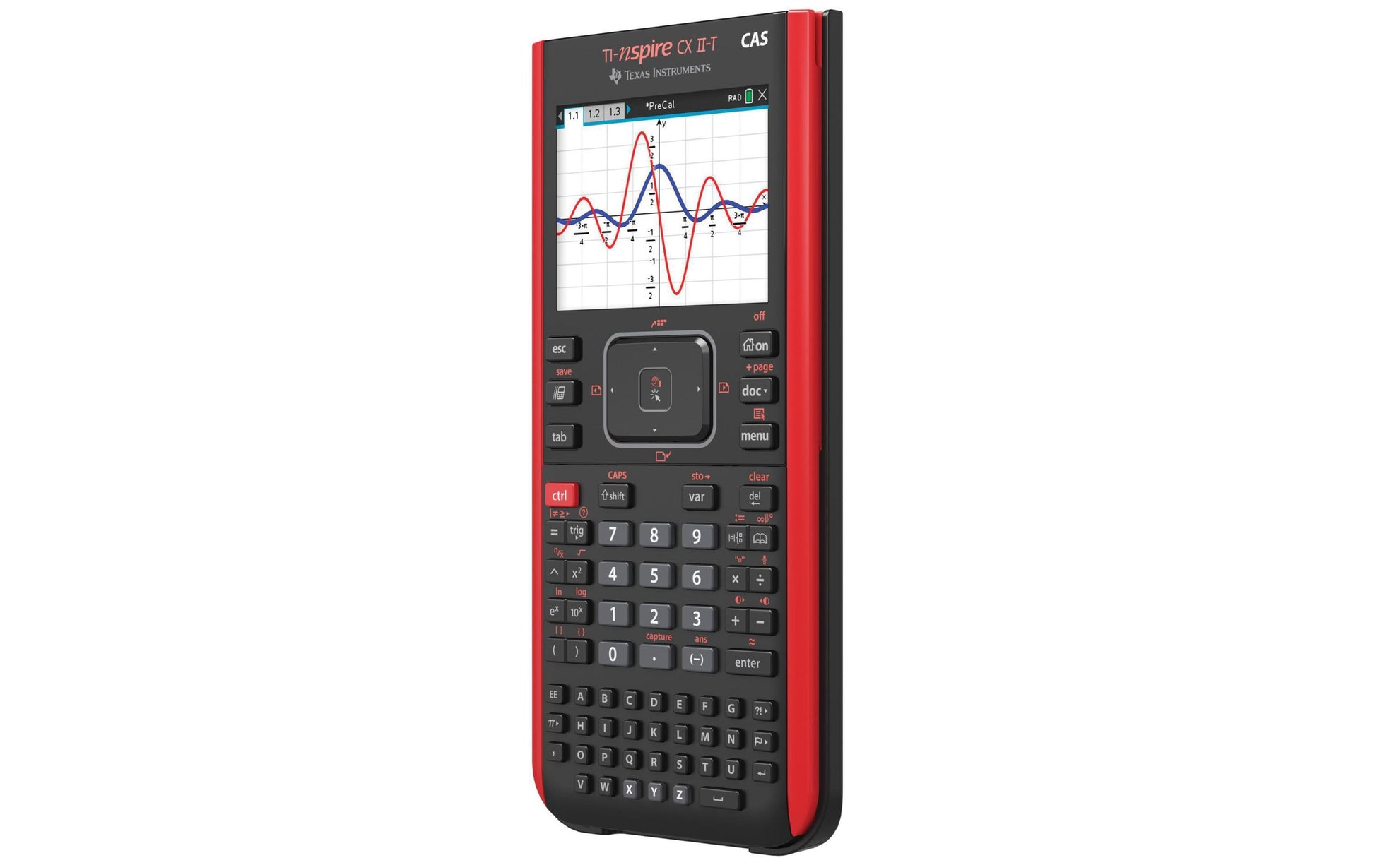 Texas Instruments Taschenrechner Nspire CX II-GIE – 128-stellig, 8-zeiliges LCD, CAS/Balkendiagramm, Netz, Rot