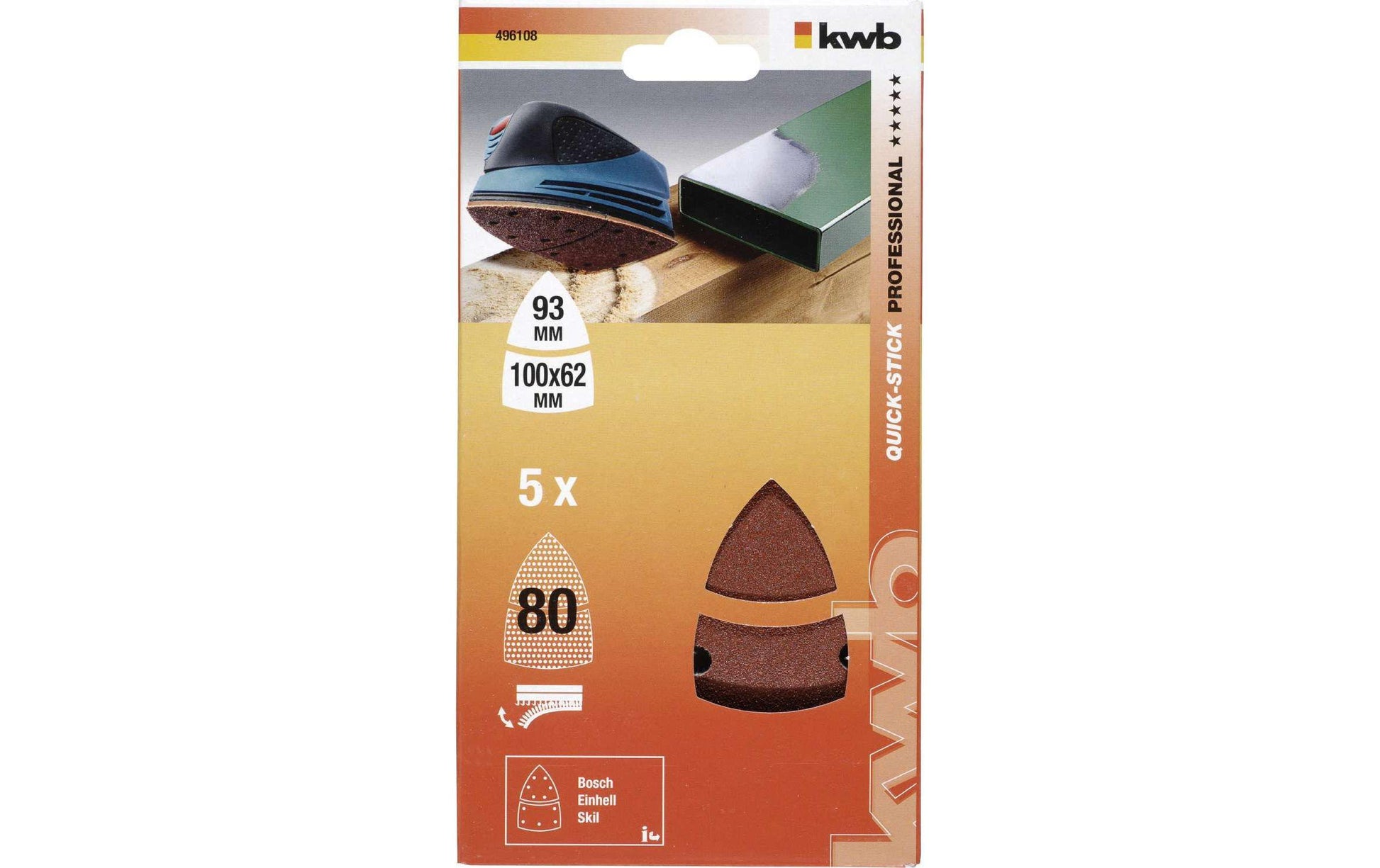 kwb Klett-Haftscheiben 100 × 62 mm P80 – für Metall – 5 Stk