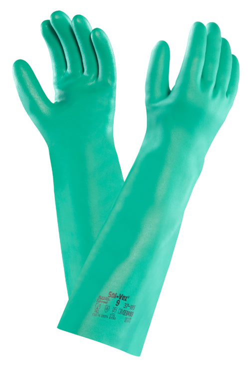 Ansell Arbeitshandschuhe AlphaTec Solvex 37-185 – Grösse 9 (L), 1 Paar – Nitril, Grün, Stulpe 45,5 cm