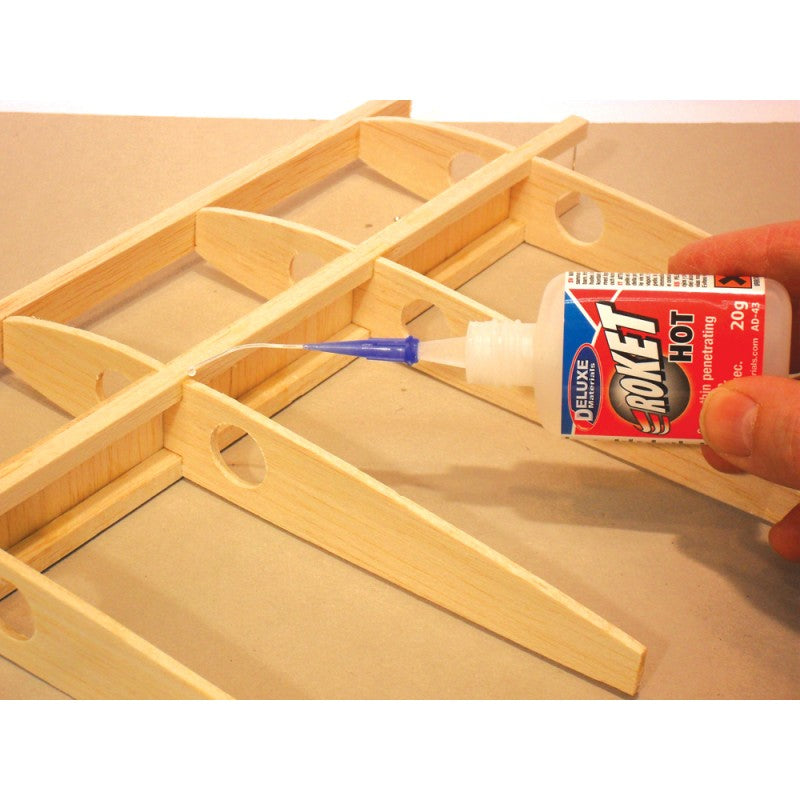 Deluxe Materials Sekundenkleber Roket Hot CA – Transparent – 20 g – für Holz