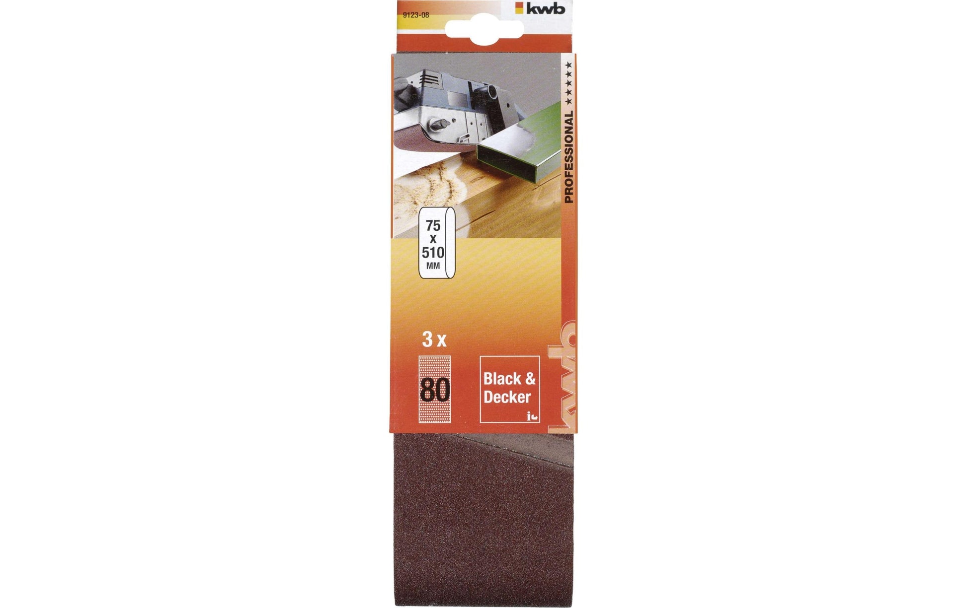 kwb Schleifband 75 × 510 mm P80 – für Metall & Holz – 3 Stk – für Black & Decker