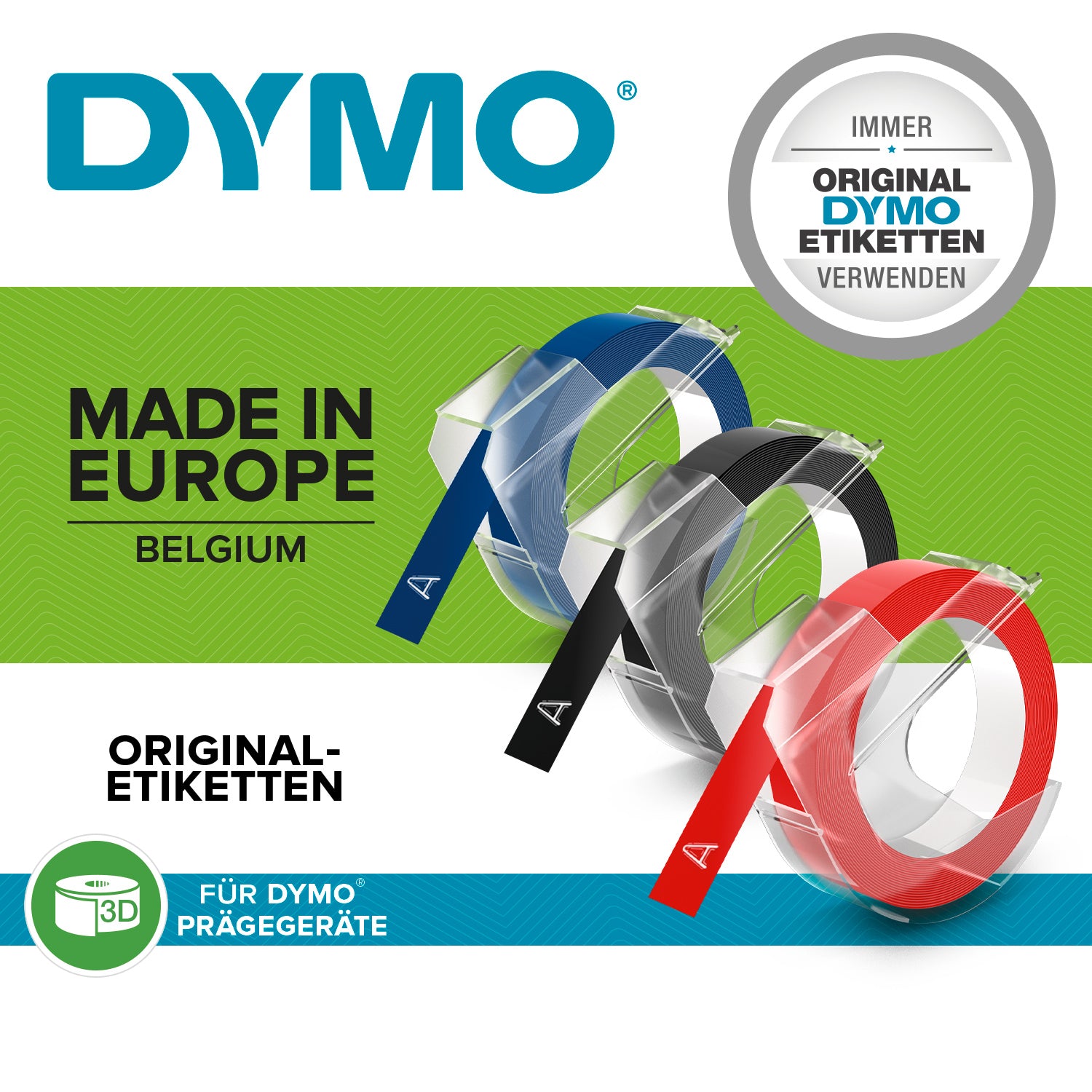 DYMO Schriftband – 9 mm × 3 m, glänzend rot, weiss
