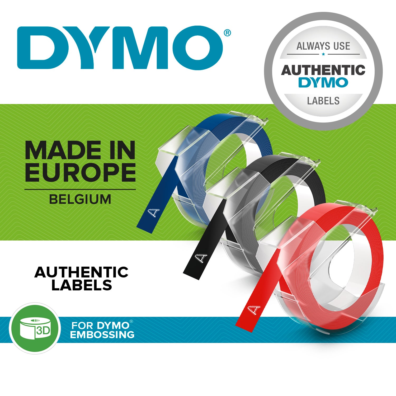 DYMO Schriftband – 9 mm × 3 m, blau, weiss