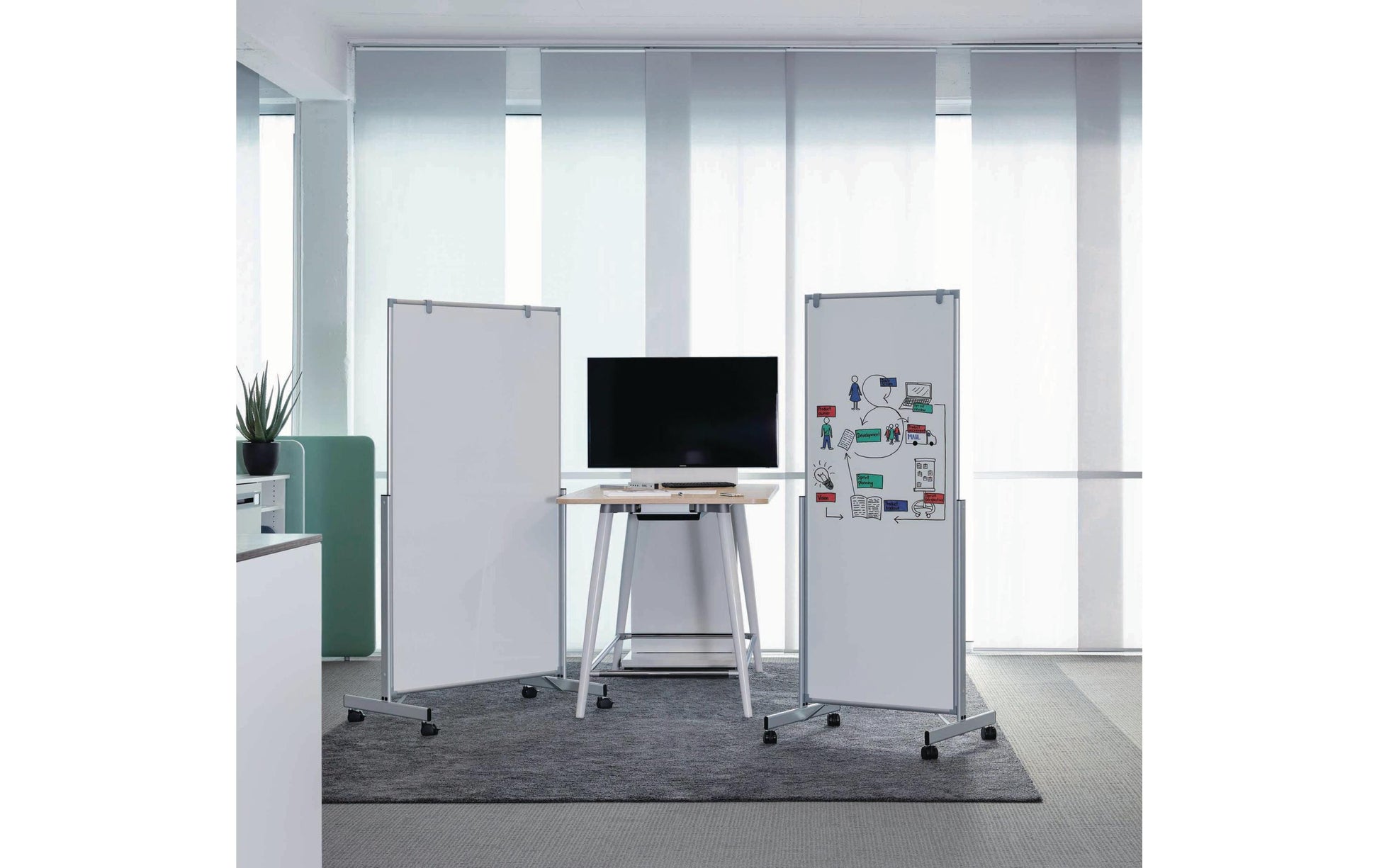MAUL Whiteboard – 75 × 180 cm, Aluminiumrahmen, mobil