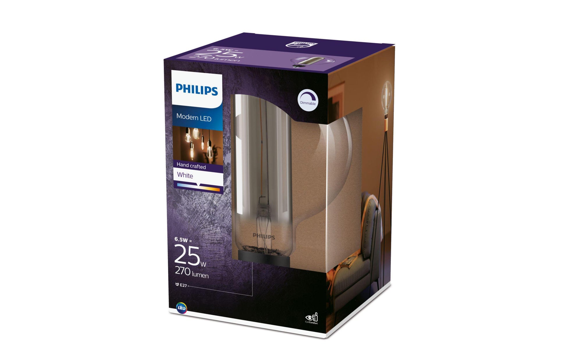 Philips by Signify Philips LED-Leuchtmittel E27 Globus – Warmweiss 3000 K, 270 lm, 6,5 W – 1 Stk. – Klar