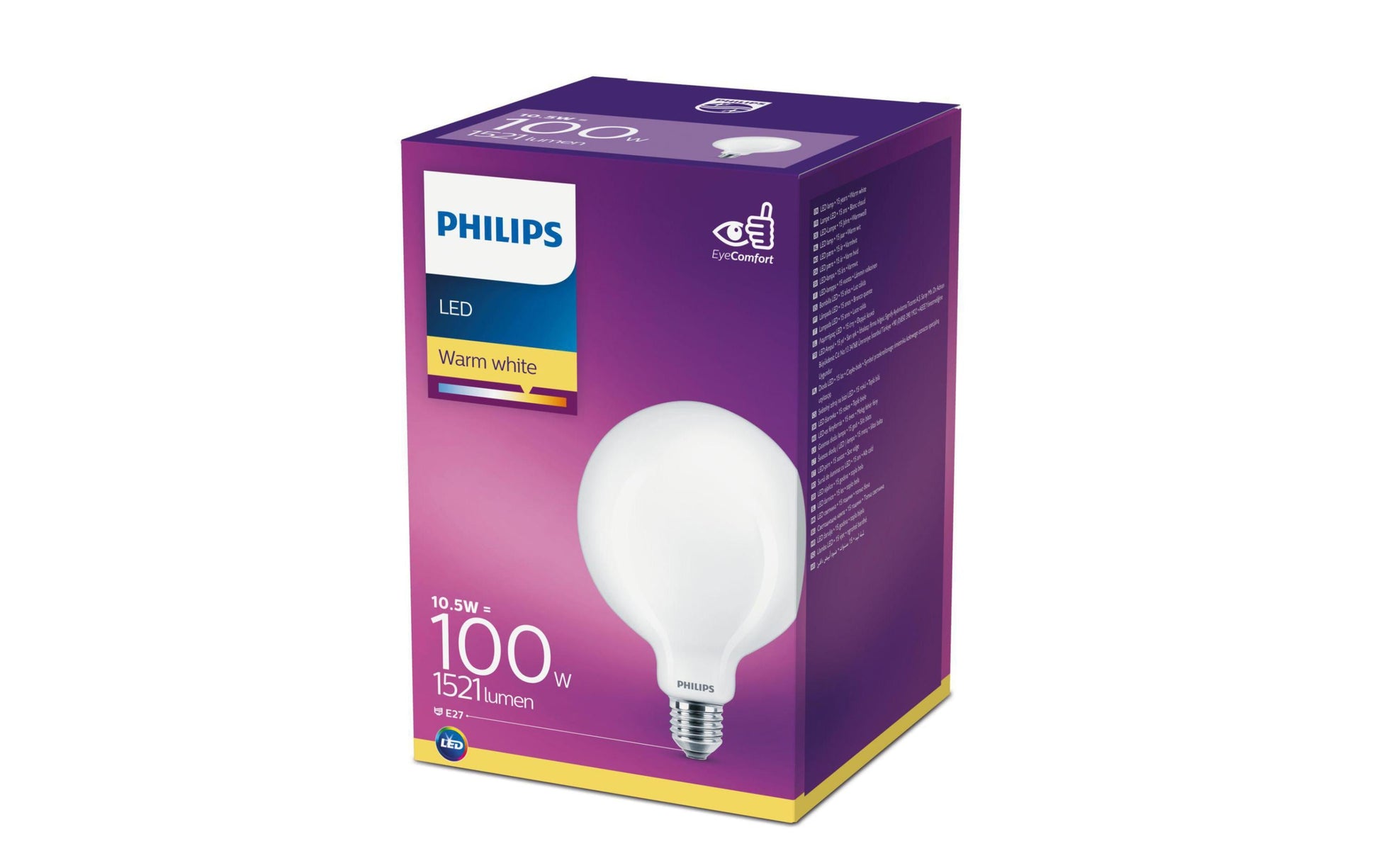 Philips by Signify Philips LED-Leuchtmittel E27 Globe G120 – Warmweiss 2700 K, 1521 lm, 10,5 W – Gefrostetes Glas – 1 Stk.