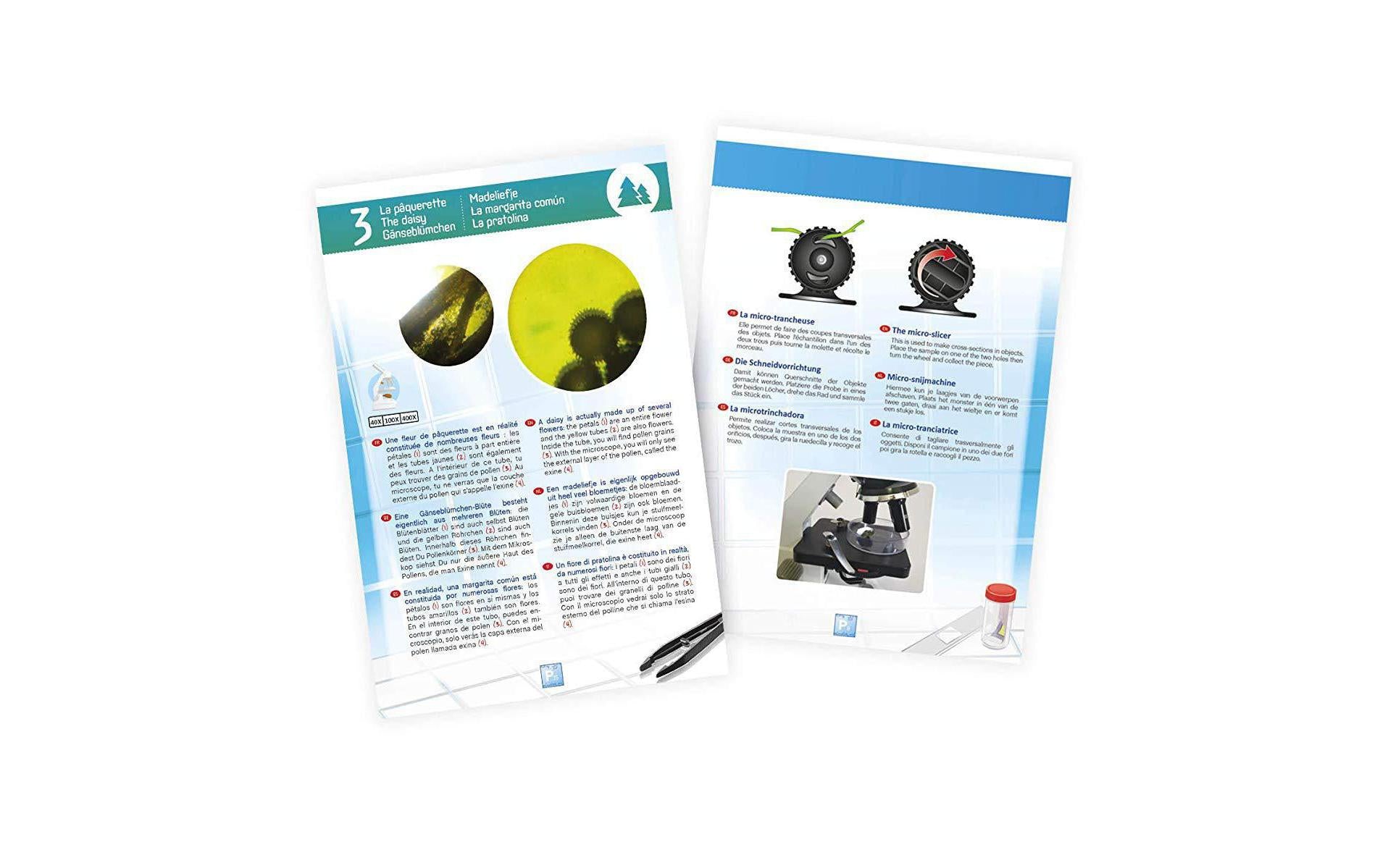 Buki Experimentier-Bausatz – MIKROSKOP 50 EXPERIMENTE, 100×, 250×, 1000×, batteriebetrieben, ab 8 Jahren