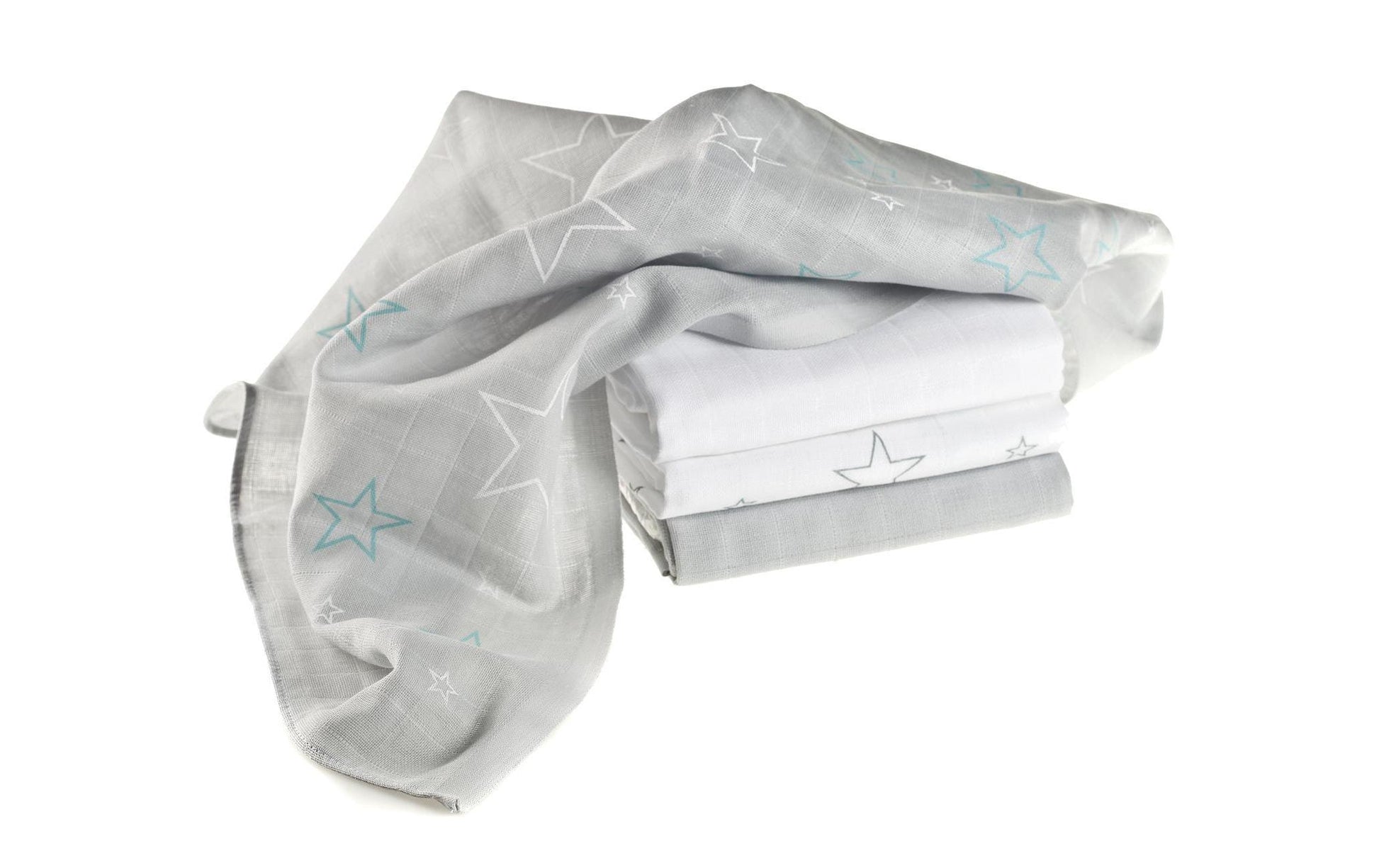 Makian Geschirrtuch – 70 × 70 cm, Türkis/Hellgrau/Weiss, Baumwolle, 4er-Set
