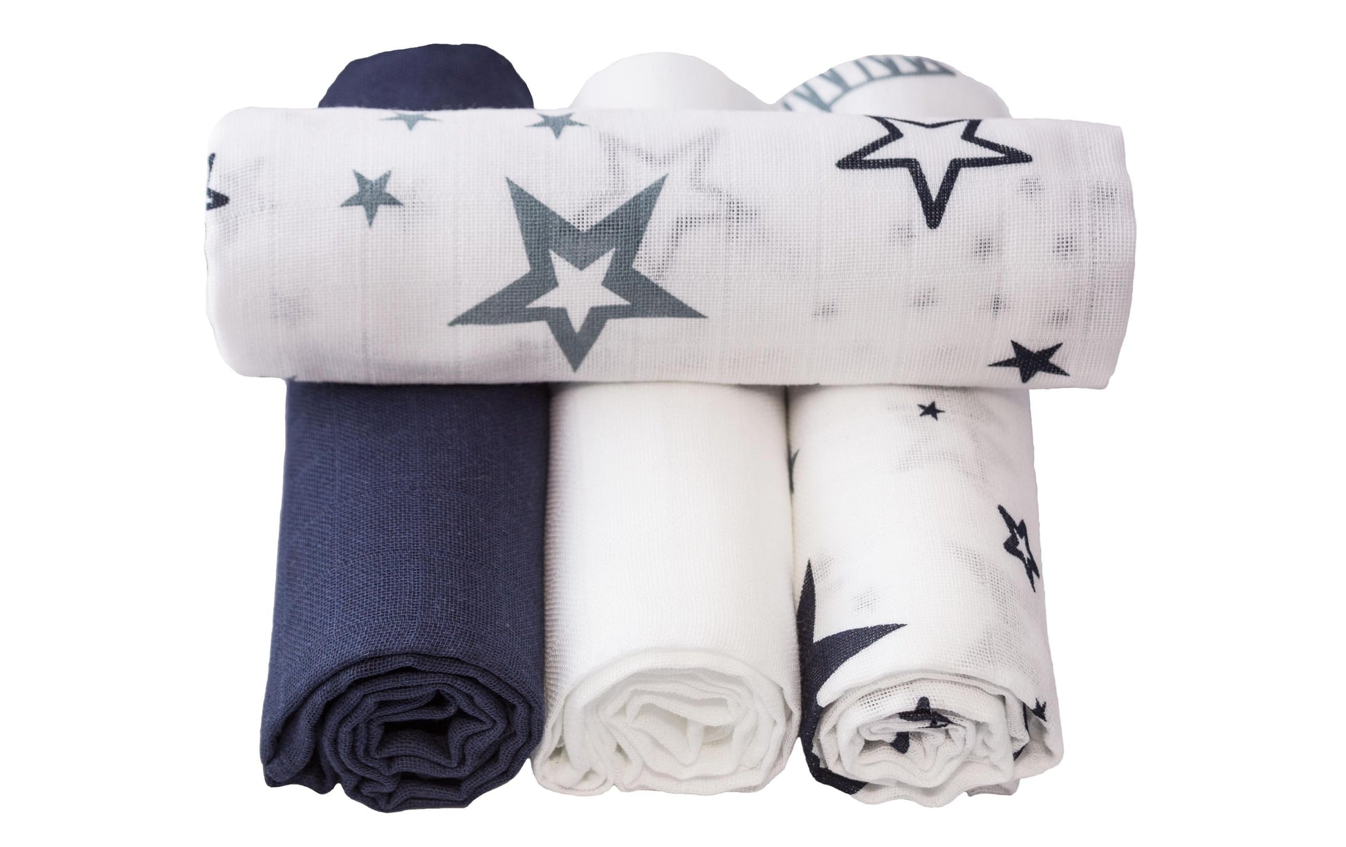 Makian Mulltuch – 80 × 80 cm, Weiss/Marineblau, Baumwolle, 4er-Set
