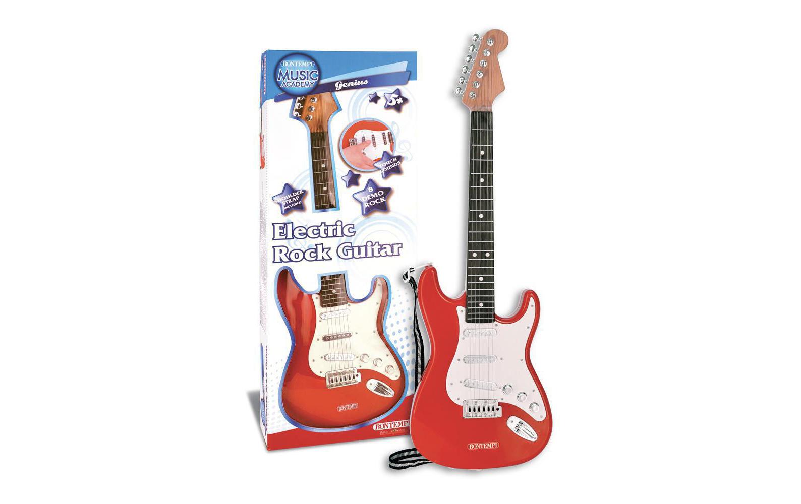 Bontempi Gitarre – 8 Lieder, 3×AA – 67 cm – ab 5 J. – Kunststoff – schwarz/rot/weiss