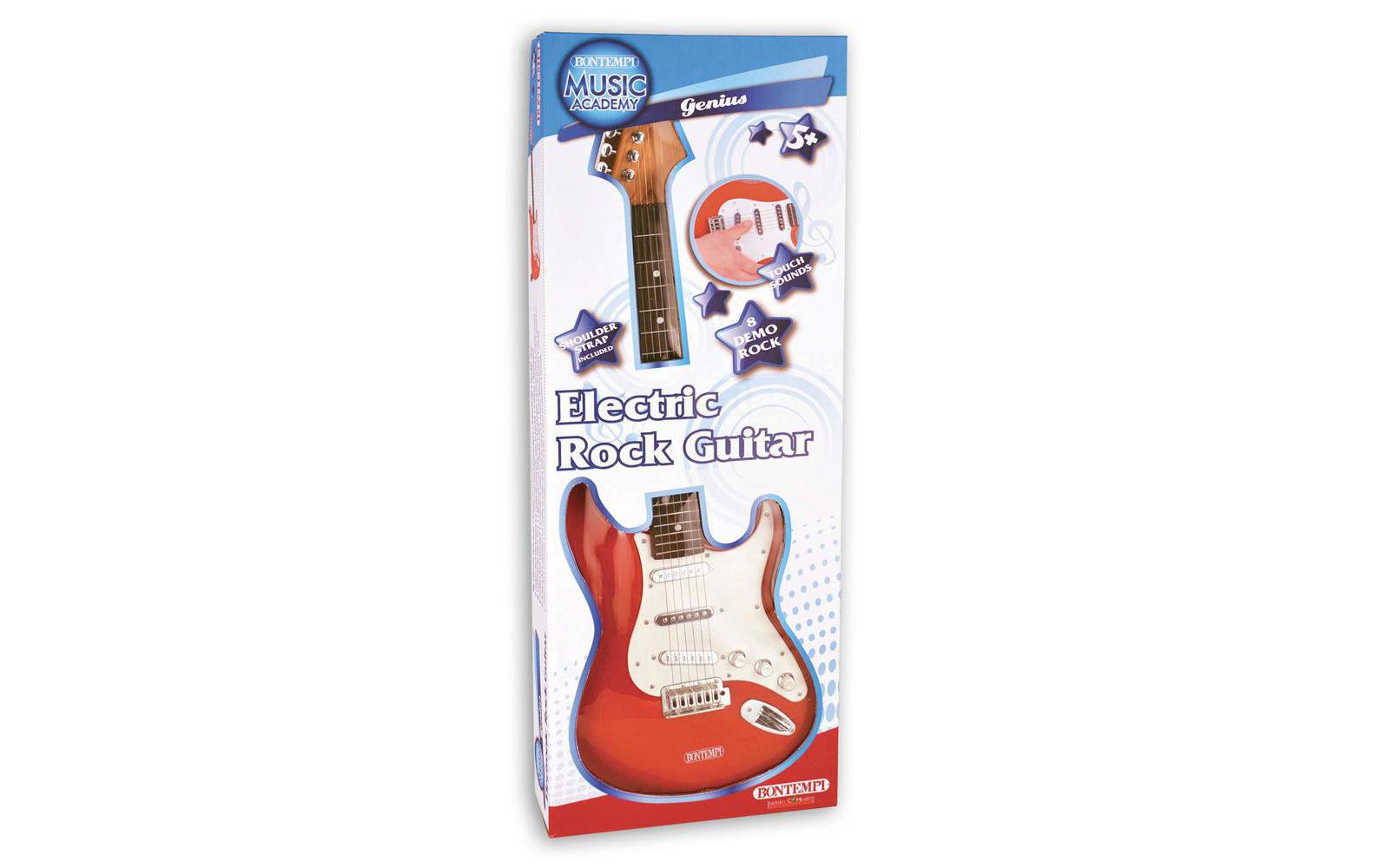 Bontempi Gitarre – 8 Lieder, 3×AA – 67 cm – ab 5 J. – Kunststoff – schwarz/rot/weiss
