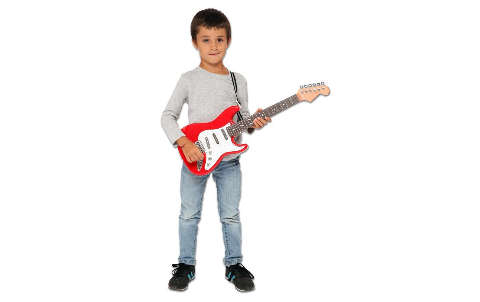 Bontempi Gitarre – 8 Lieder, 3×AA – 67 cm – ab 5 J. – Kunststoff – schwarz/rot/weiss