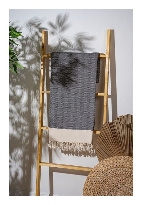 Foutastic Strandtuch Baliksirti – 90 × 180 cm, Anthrazit/Beige, 90% Baumwolle/10% Polyester