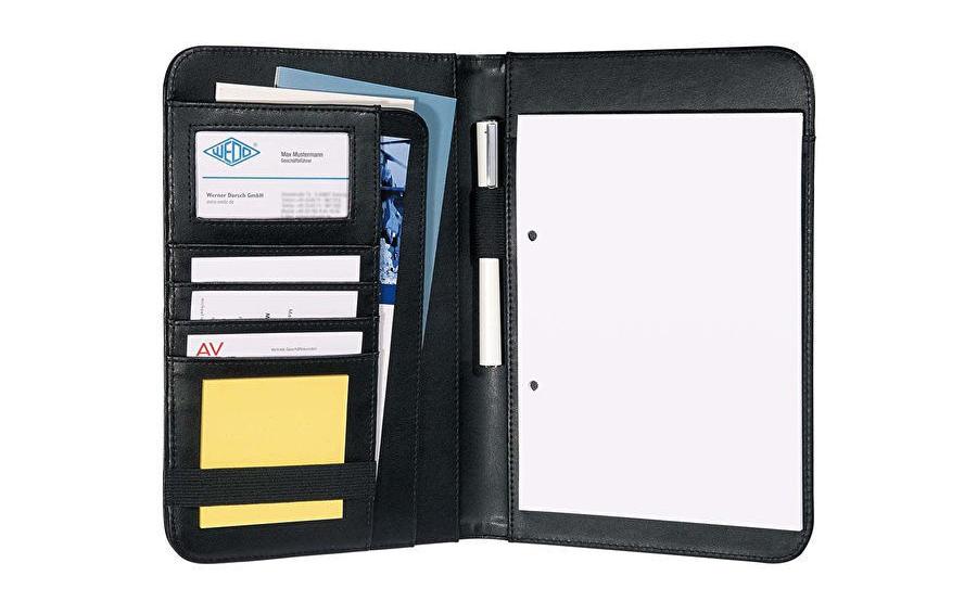 Wedo Elegance Konferenzmappe, für A5, 3 Taschen, Stifthalter, Visitenkartenfach – Kunstleder – Schwarz