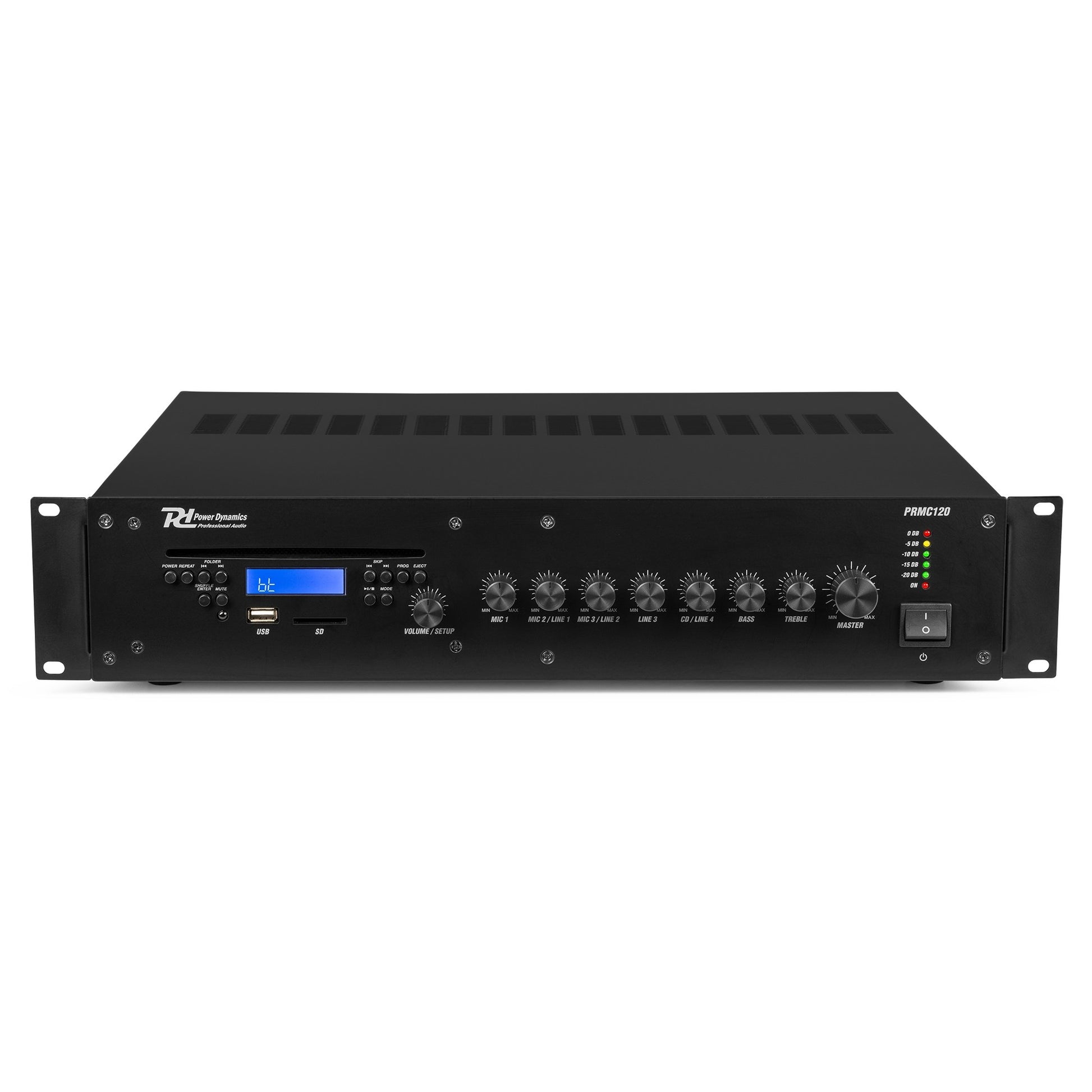 Power Dynamics PRC120 – Stereo-Vollverstärker, 120 W (8 Ω), RCA- & Mikrofoneingang, Schwarz