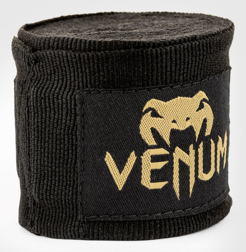 Venum Elastische Boxbandagen Kontact – 4,57 m, 2 Stück – Schwarz/Gold, Baumwolle