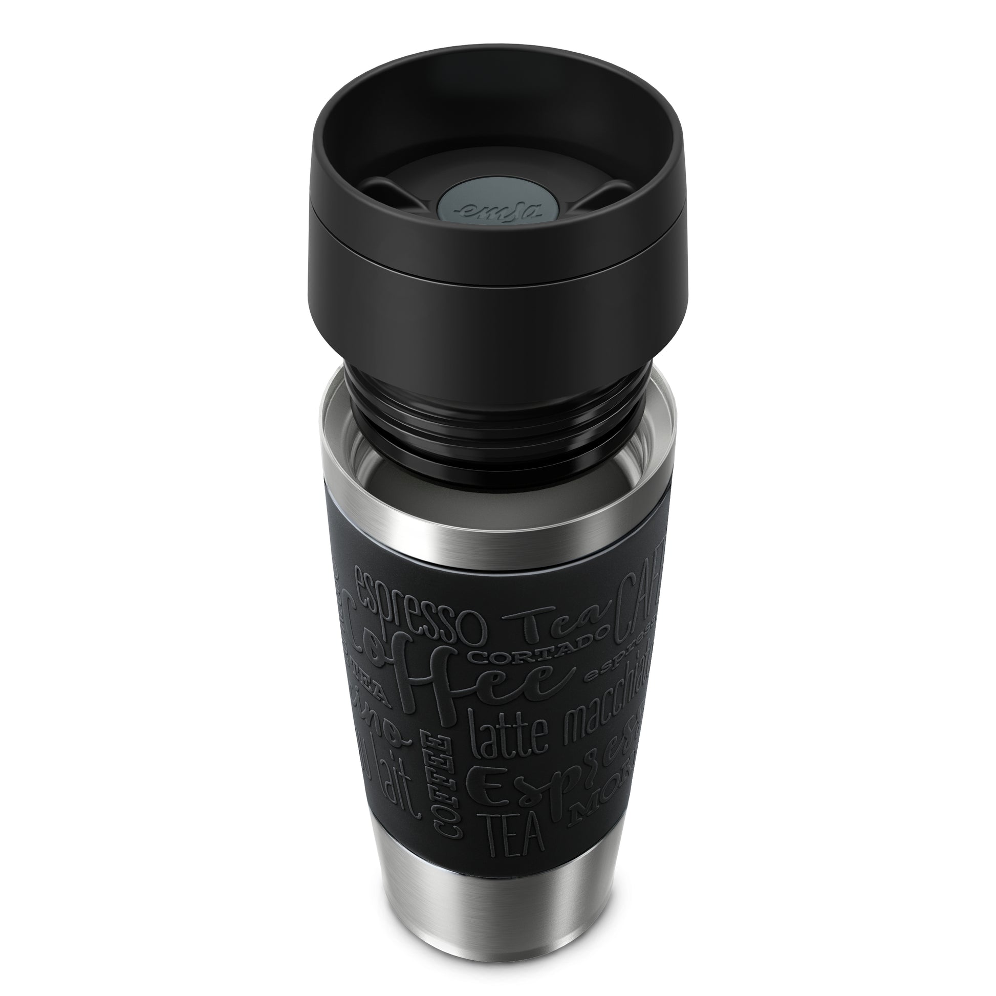 EMSA Travel Mug Classic Thermobecher 360 ml – doppelwandig 4 h heiss/8 h kalt, Edelstahl, schwarz