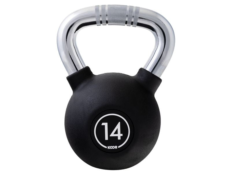 KOOR Kettlebell – 14 kg – 29 cm Höhe, Ø 18 cm – Gummi, schwarz