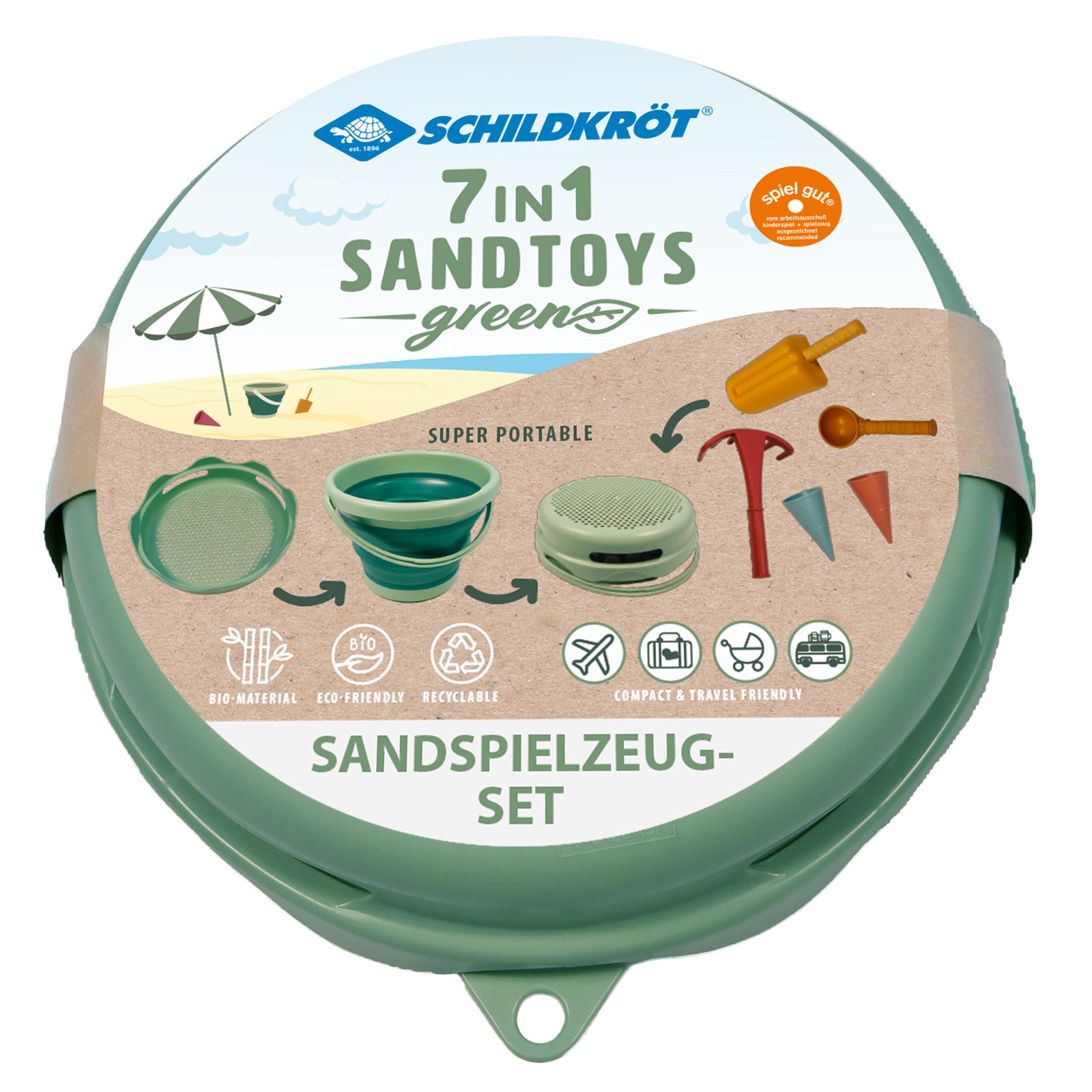 Schildkröt Funsports Sandspielzeug-Set – 7-teilig – Eimer Ø 22 cm, 3 l – ab 1,5 J. – grün – BPA-frei