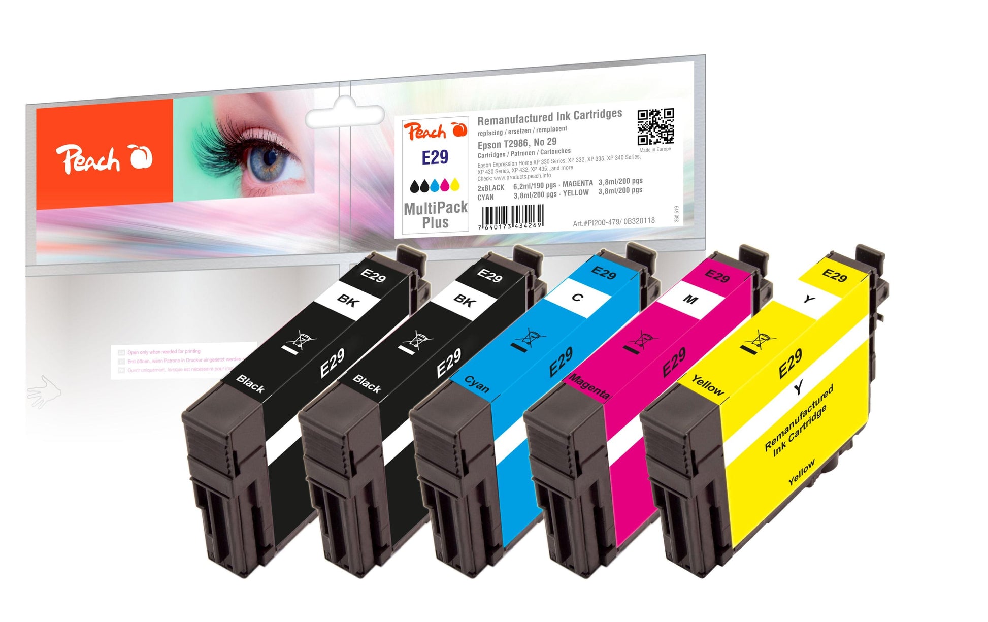 Peach No.29 Tintenpatronen-Multipack, Schwarz/Cyan/Magenta/Gelb (Kompatibel) – für Epson XP-235/240/245 …