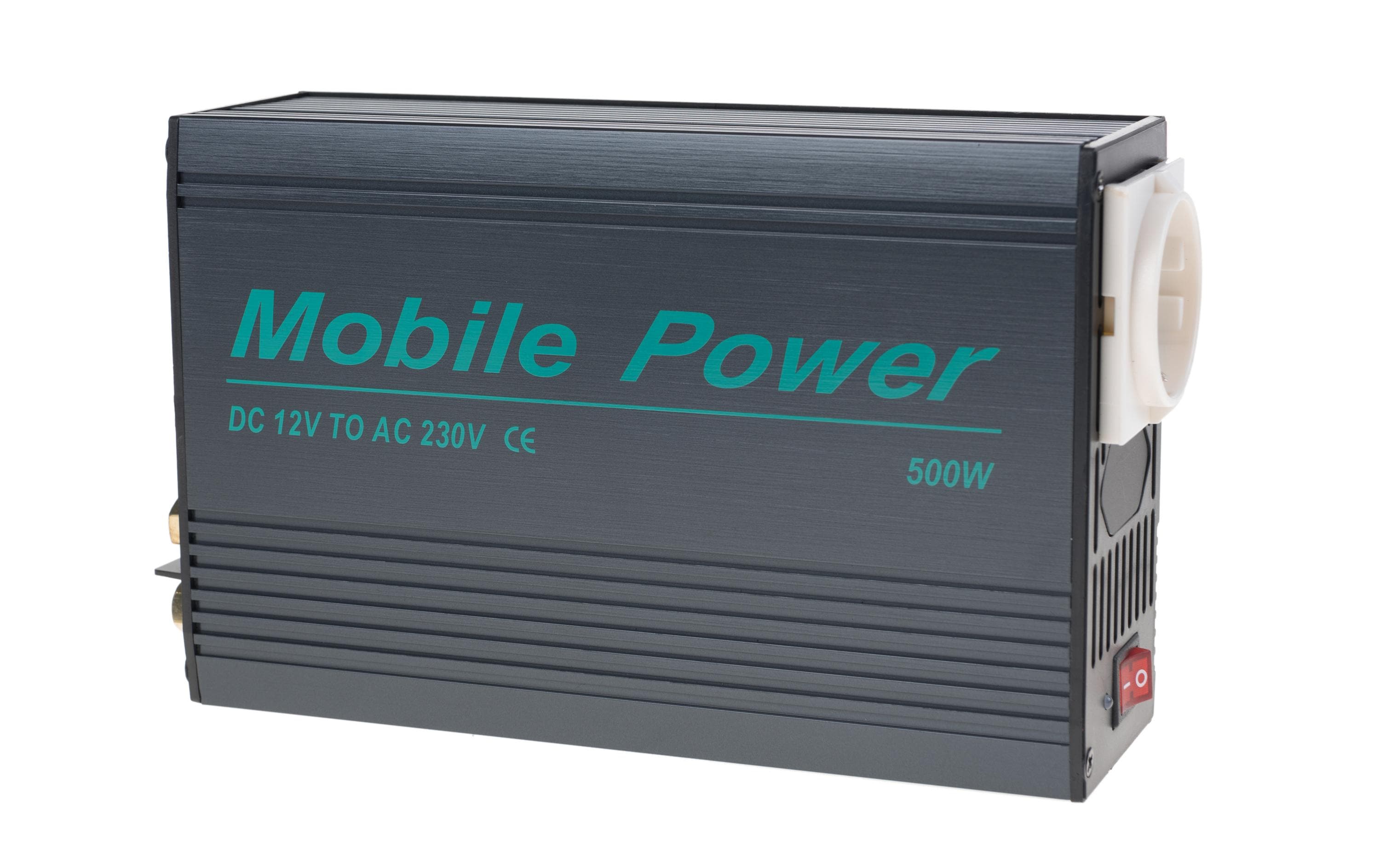 Mobile Power DC-AC-Wandler – 12 V auf 230 V, 500 W, modifizierte Sinuswelle, 1×Schuko, Klemmen, 2×30 A Sicherung
