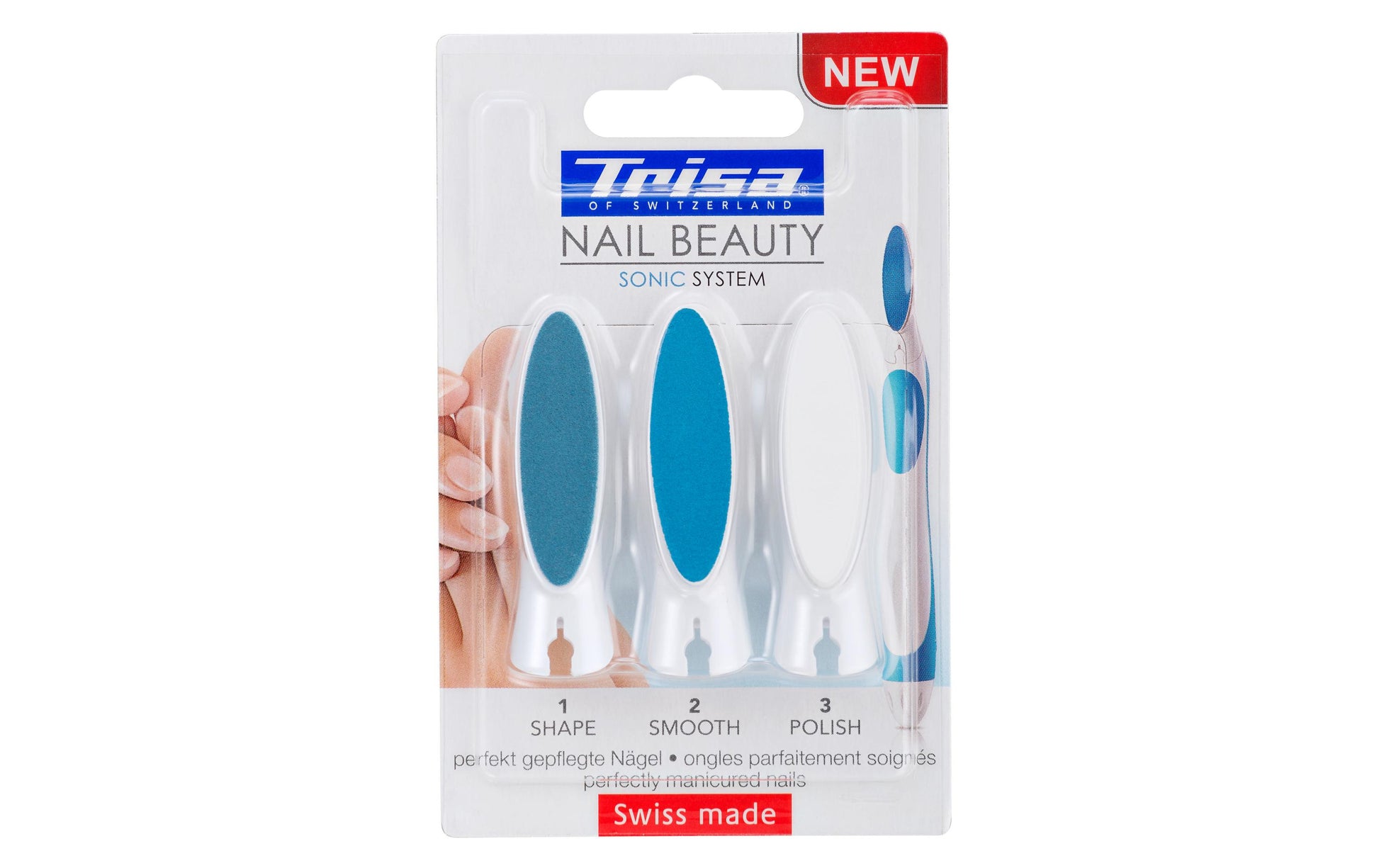 Trisa Ersatz-Set Feilen-Aufsätze – für Nail Beauty Sonic – 3 Stk – blau, weiss