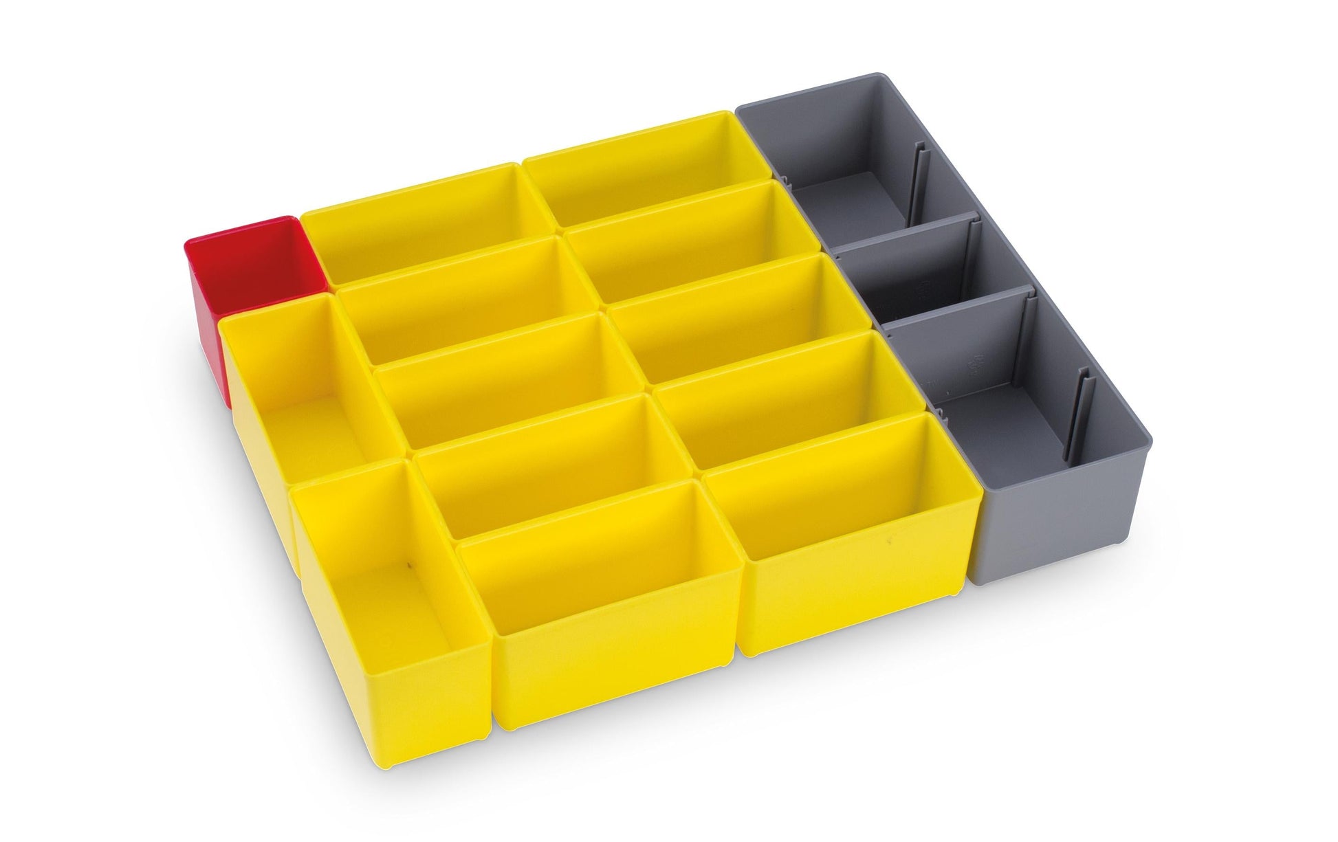 L-BOXX Insetboxenset – 14-teilig, mit 2 Trennwänden, grau/rot/gelb, Kunststoff – für L-BOXX 72