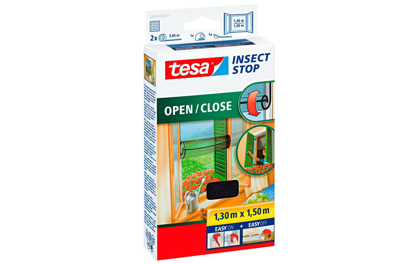 TESA Insect Stop Open/Close Fenster-Fliegengitter – 130 × 150 cm – anthrazit – für Fluginsekten