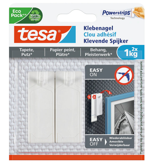 TESA Klebenagel – Kunststoff, Weiss, 12 × 14 × 1,3 cm – 2er-Pack