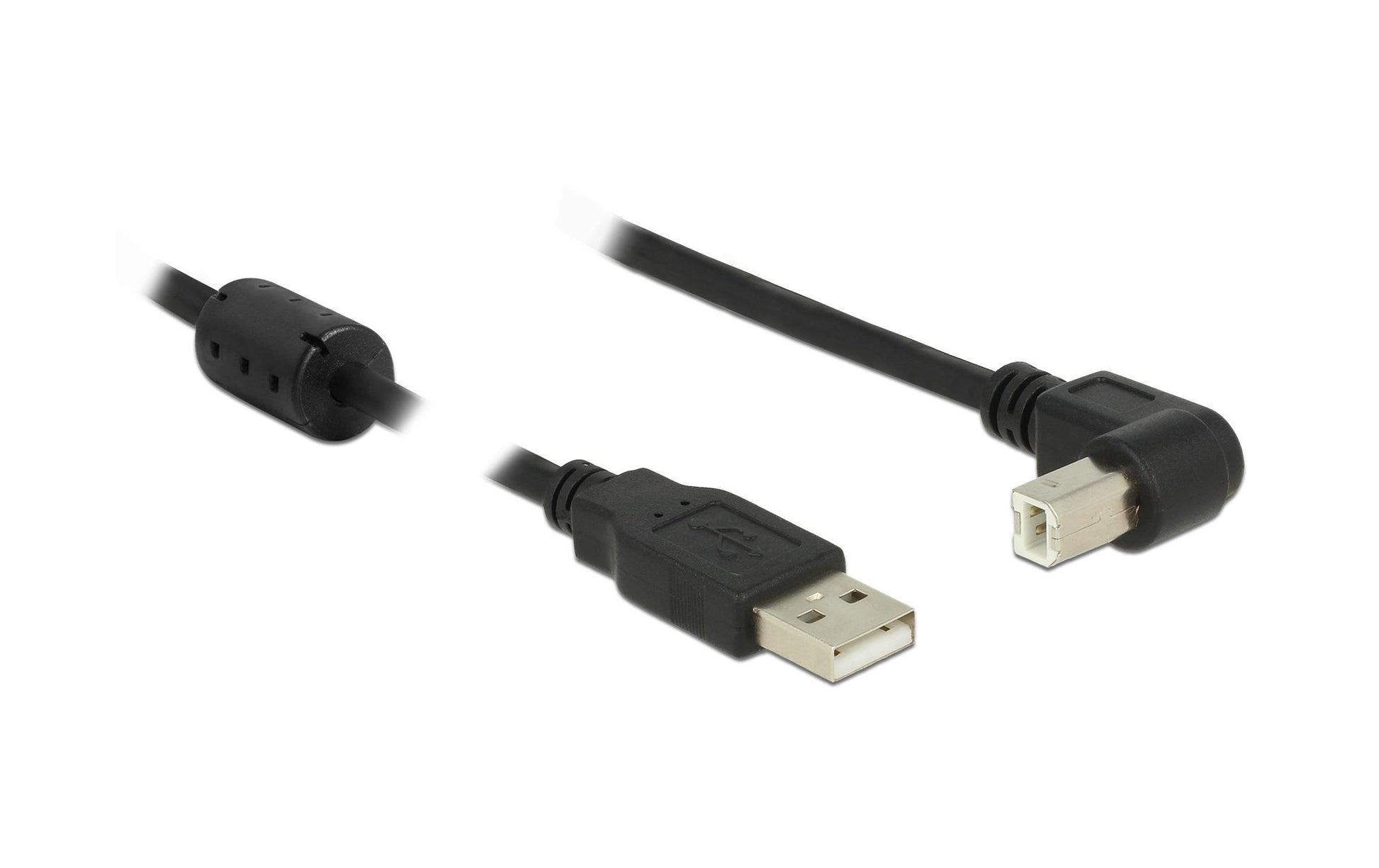 DeLOCK USB-A auf USB-B Kabel – USB 2.0 (480 Mbit/s) – 1,5 m – Abgewinkelt, Magnetisch abgeschirmt – Schwarz