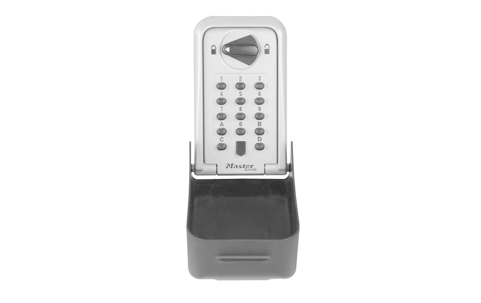 Master Lock Schlüsselsafe 5426EURD-DE – Elektronikschloss – 0,1 l – Wassergeschützt – Wandmontage – Grau