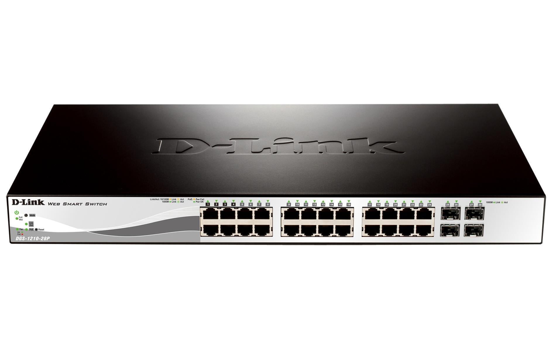 D-Link DGS-1210-28P – Verwalteter L2 Switch – 24× 1G, 4× SFP, PoE+, PoE-Budget 193 W, 19", 1U