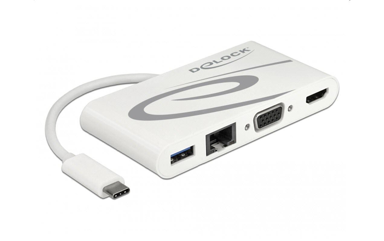 DeLOCK 87731 Dockingstation – USB-C, 1× HDMI, 1× VGA, 1× USB-A, GbE, für Windows/Mac/Android