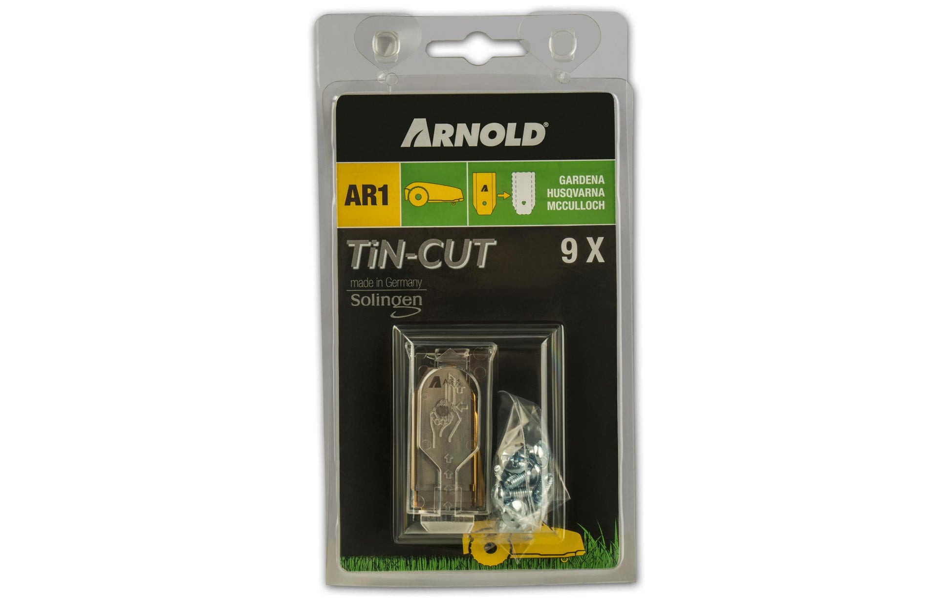 ARNOLD Rasenmäherklinge 40 × 18,2 × 0,63 mm Carbon – 9 Stk – für Husqvarna, Gardena, Flymo und andere