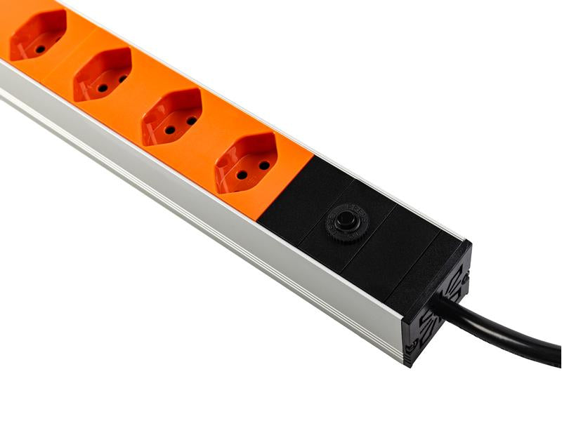 Furber. Steckdosenleiste 8×T13, mit Schalter, 3 m, Überstromschutz, Eingang T12 – Orange
