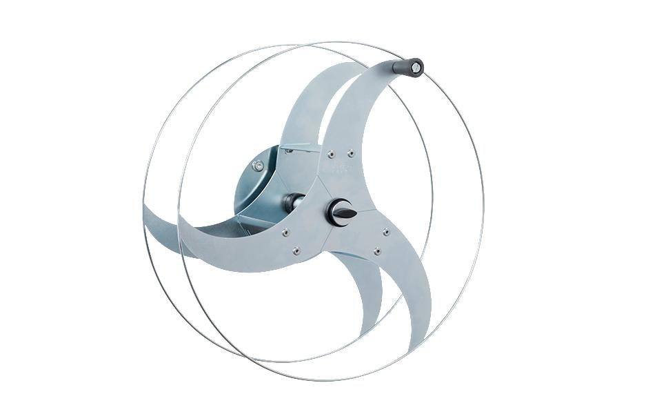 Alba-Krapf Wandschlauchhalter 50 m – wandmontiert, manuell, Stahl, B 427 × H 427 × T 215 mm, für Ø 13/16/19 mm