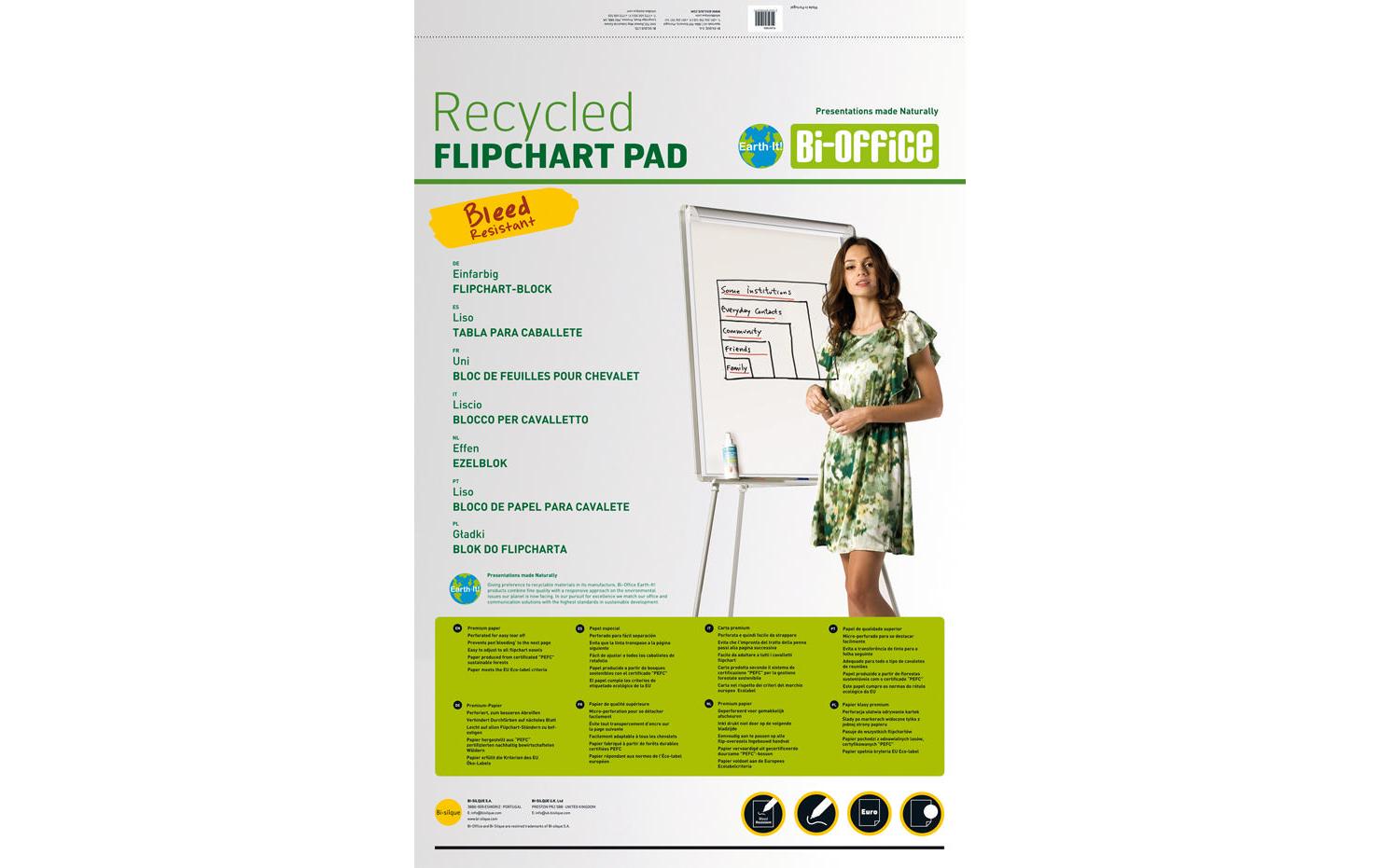 Bi-Office Flipchart-Block – 65 × 98 cm, 20 Blatt/Block, 5 Blöcke, blanko, weiss, Papier