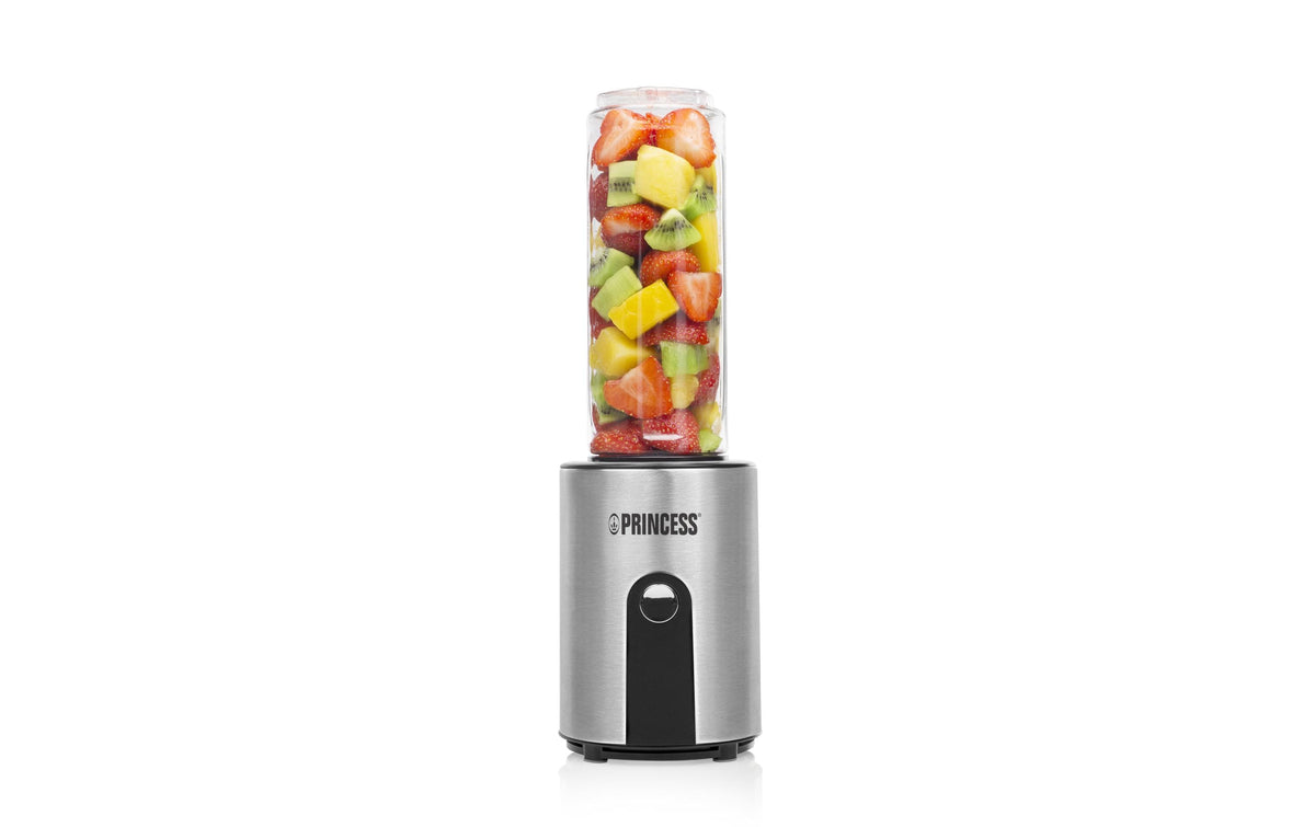 Princess Smoothie-Mixer 01.217401.01.001 – 0,6 l, 300 W, spülmaschinenfest – schwarz/edelstahl/transparent
