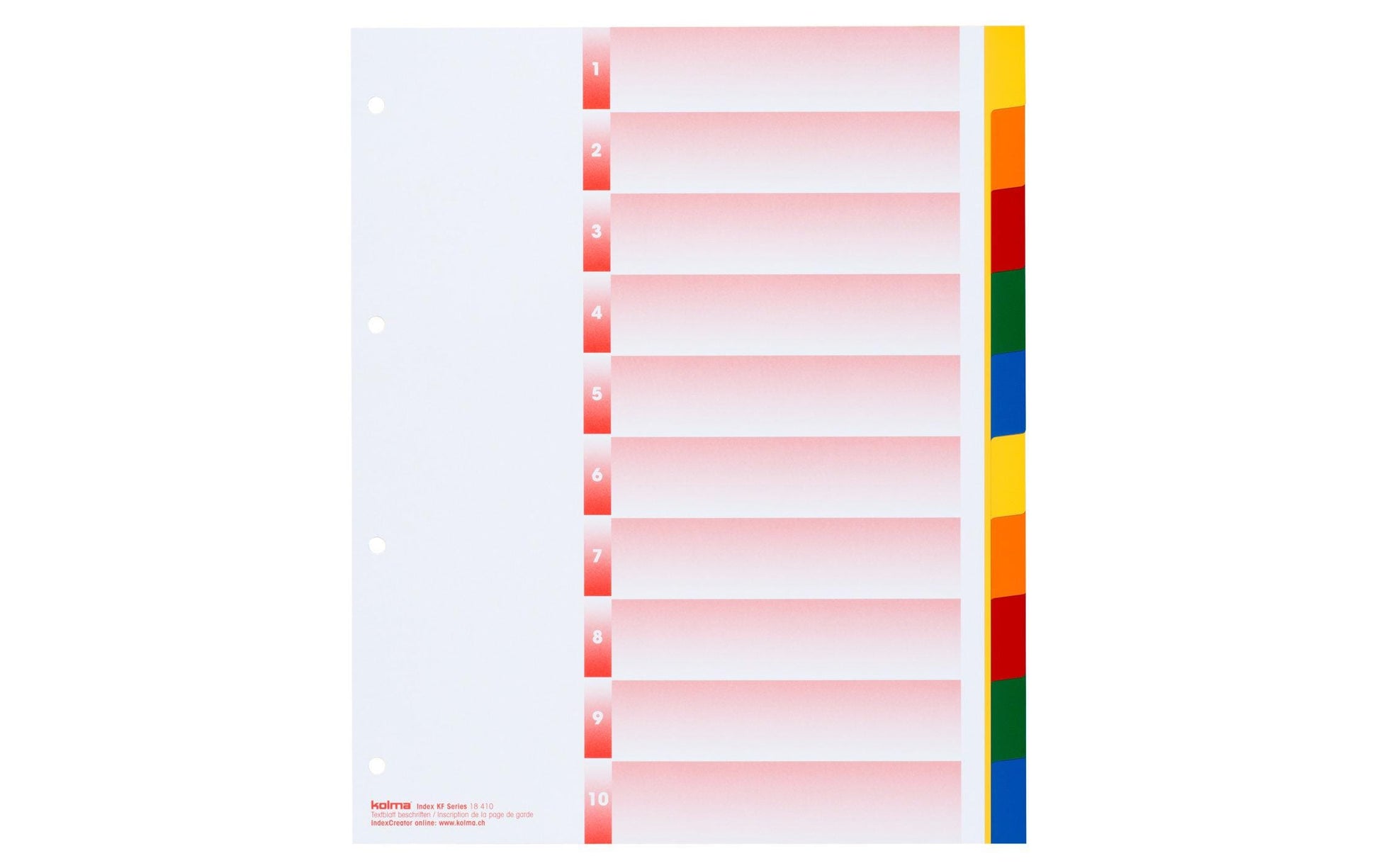 KolmaFlex XL Register – A4, 10-teilig, PP, farbig, unbedruckt, mit Indexblatt, 4-fach gelocht, für A4