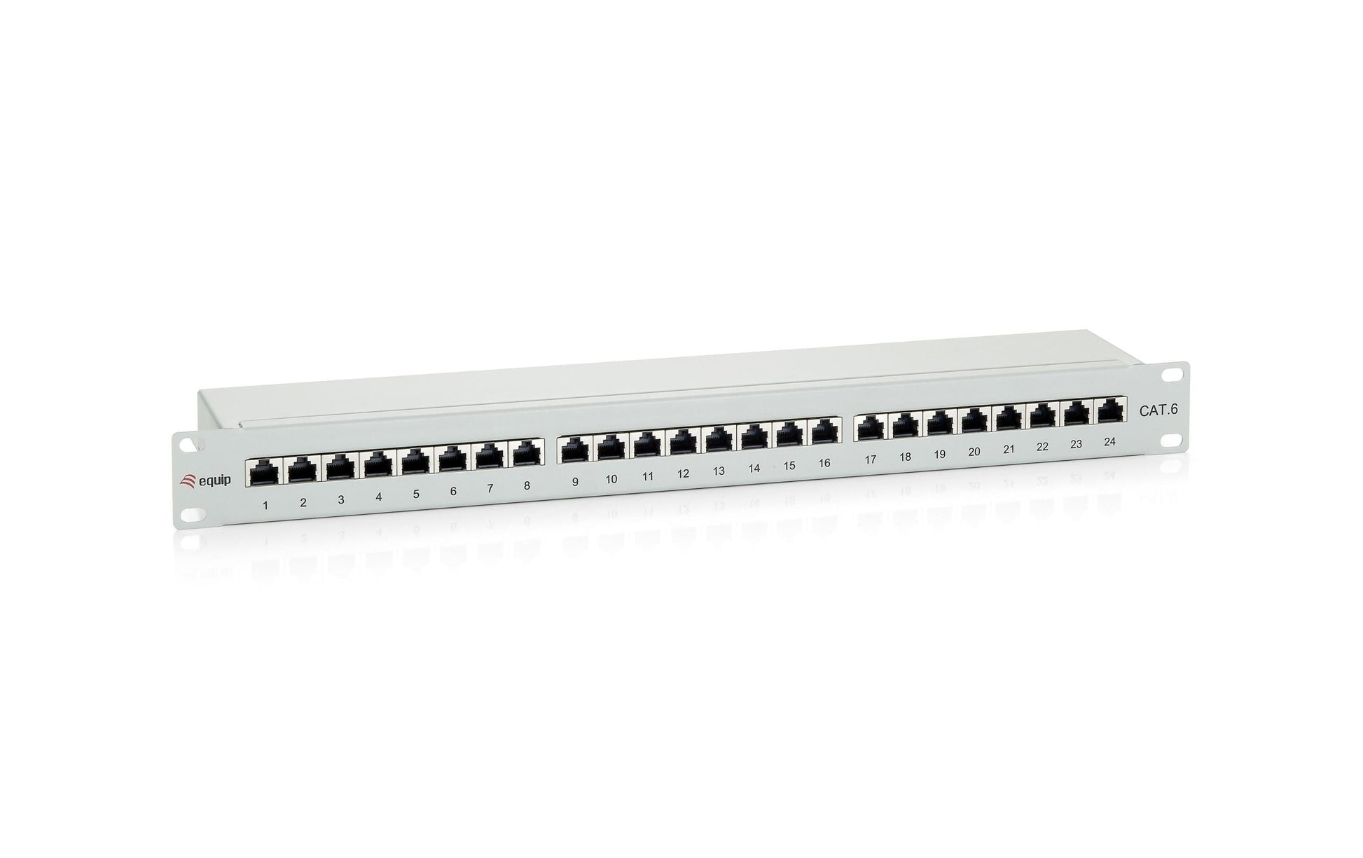 Equip Patchpanel – Cat6, geschirmt, 24× RJ-45, 19", 1U, Grau
