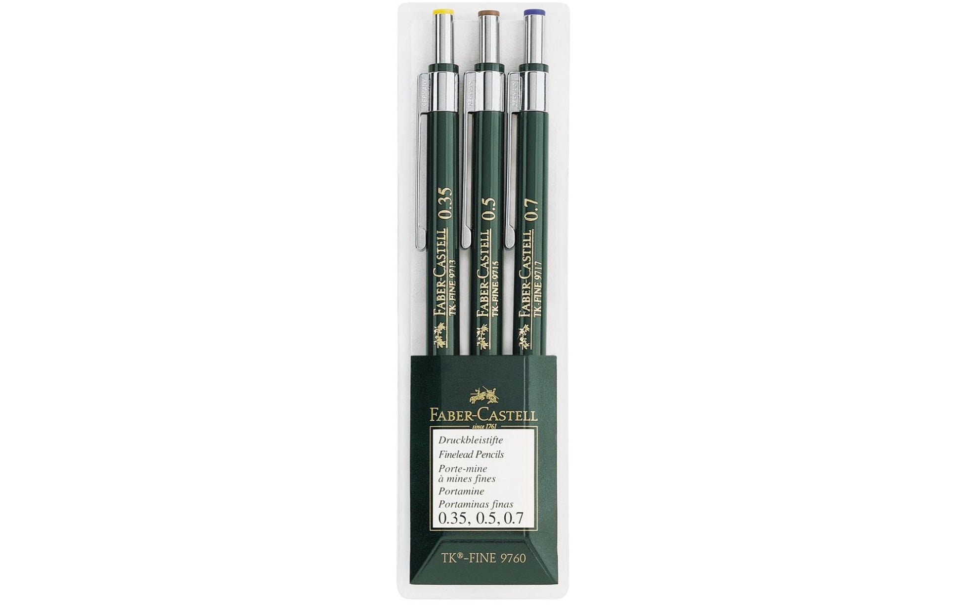 Faber-Castell TK-FINE 9760 Druckbleistift – 0,7 mm – Grün – mit Radierer – 3er-Set