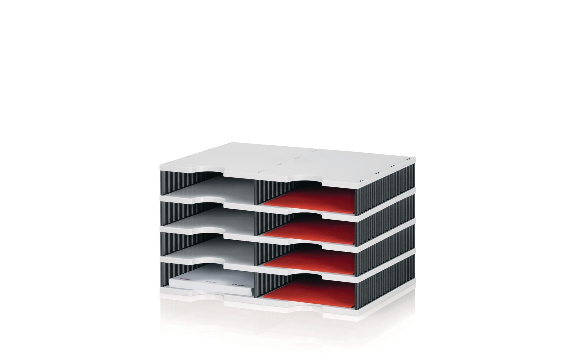 Styro Briefkorb – Kunststoff, 8 Fächer, grau/schwarz, B 485 × H 293 × T 331 mm, Serie styrodoc duo